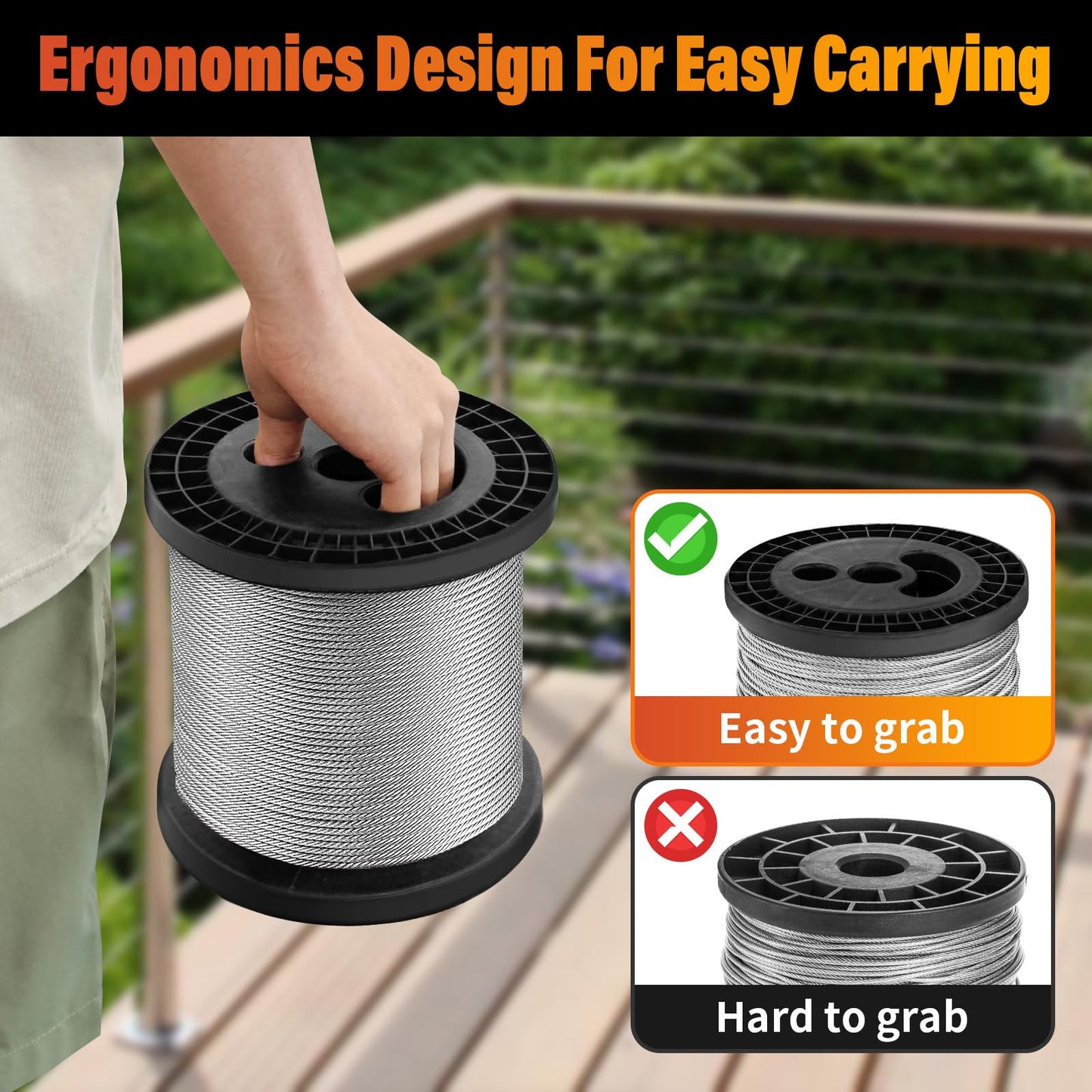 CELYND Stainless Steel Cable for Railing - 500FT 1/8" T316 Wire Rope Cable for Deck Railings System Kit