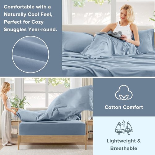 Comfort Spaces 100% Cotton Sheet Set - Breathable & Lightweight Twin Bedding in Blue | Fits Up to 14" Mattress