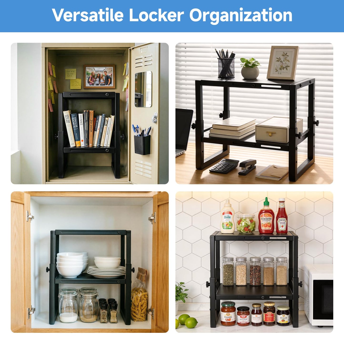 Locker Shelf for School, Adjustable Width and Height Locker Shelf Organizer,Office Desk Shelf Organizer, Heavy Duty locker organizer shelves Ideal Fits Standard Size School, Office, and Gym Lockers