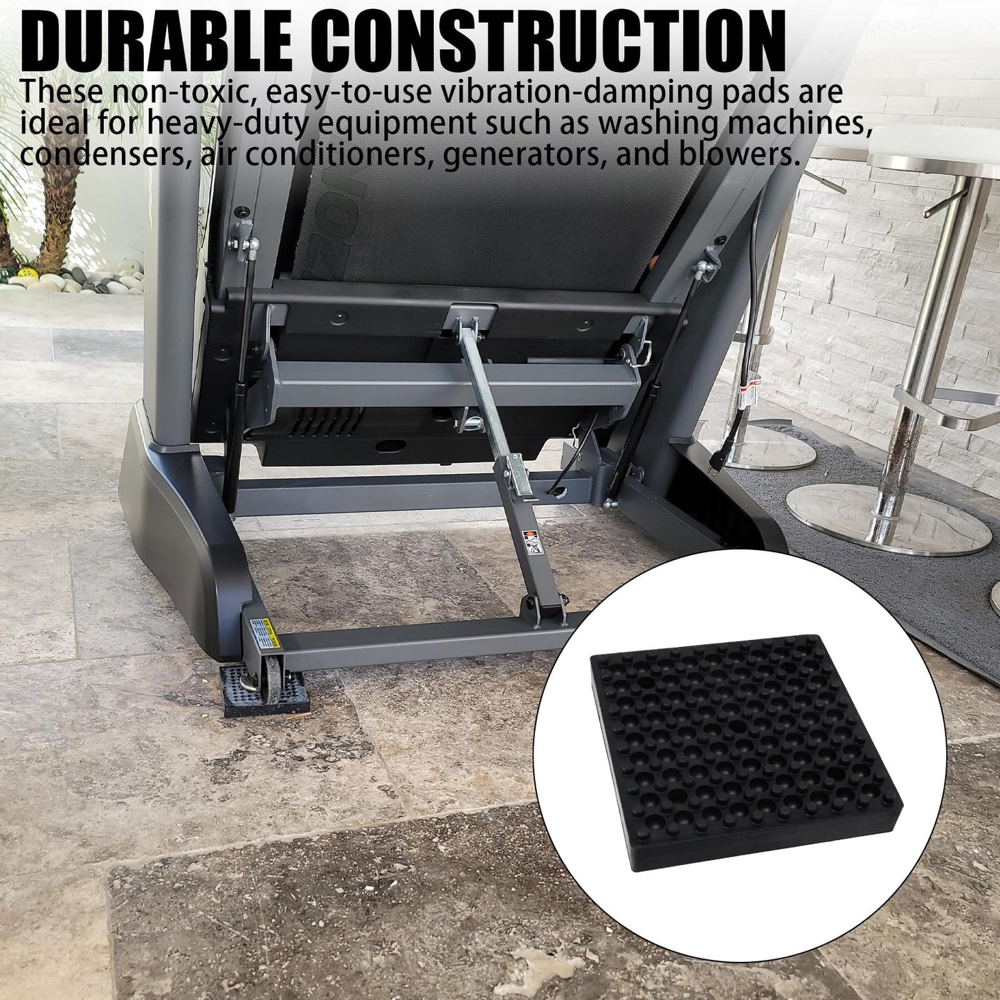 Exercise Equipment Mat Heavy Duty 4 x 4 x 0.8 Inches 4-Pack, Anti-Slip Noise Reduction Shockproof for Treadmill Stationary Bike Hardwood Floors and Carpets