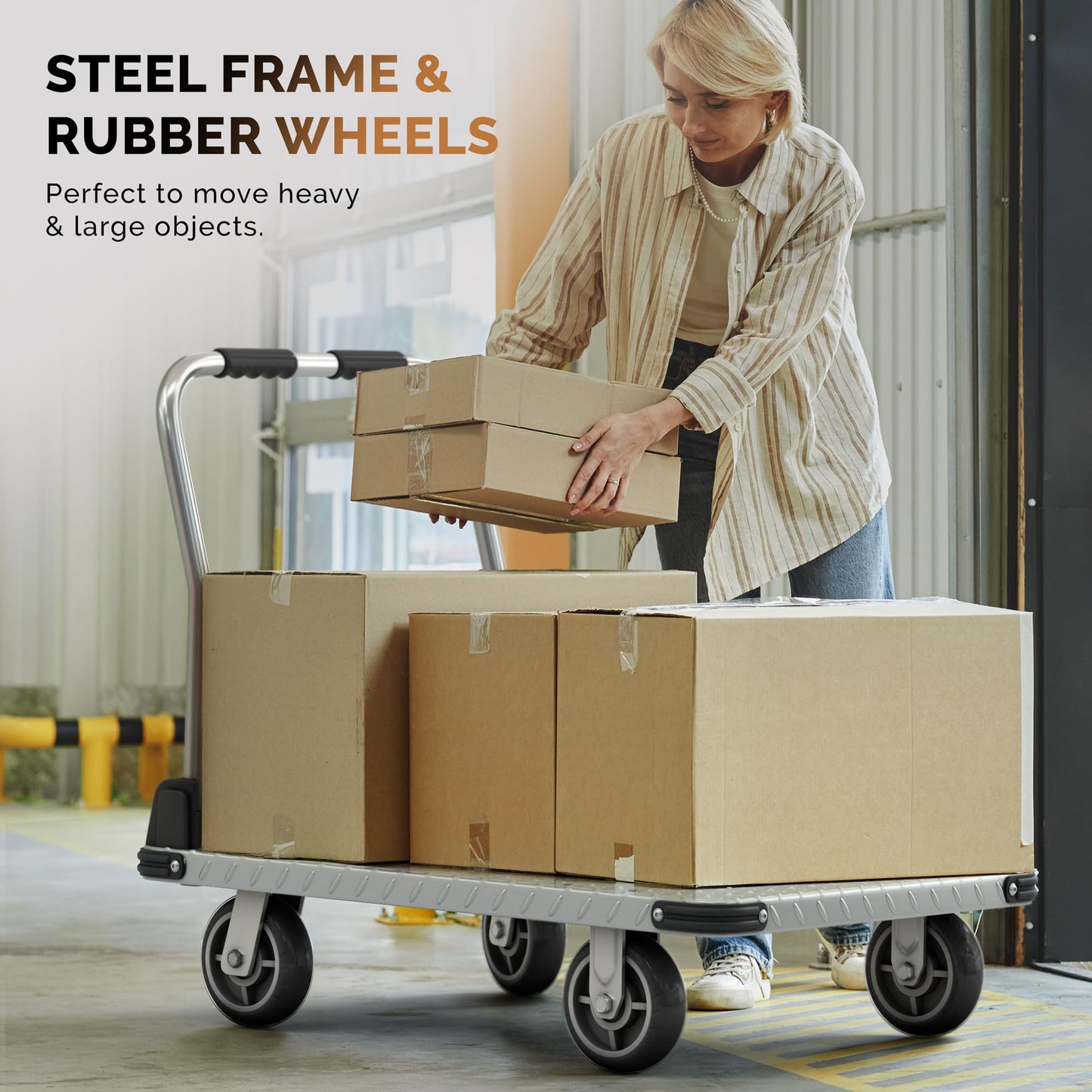 2200 lbs. Capacity Foldable Push Cart Dolly | Moving Platform Hand Truck | Heavy Duty Space Saving Collapsible | Swivel Flat Bed Wagon - Furniture Luggage Lifting