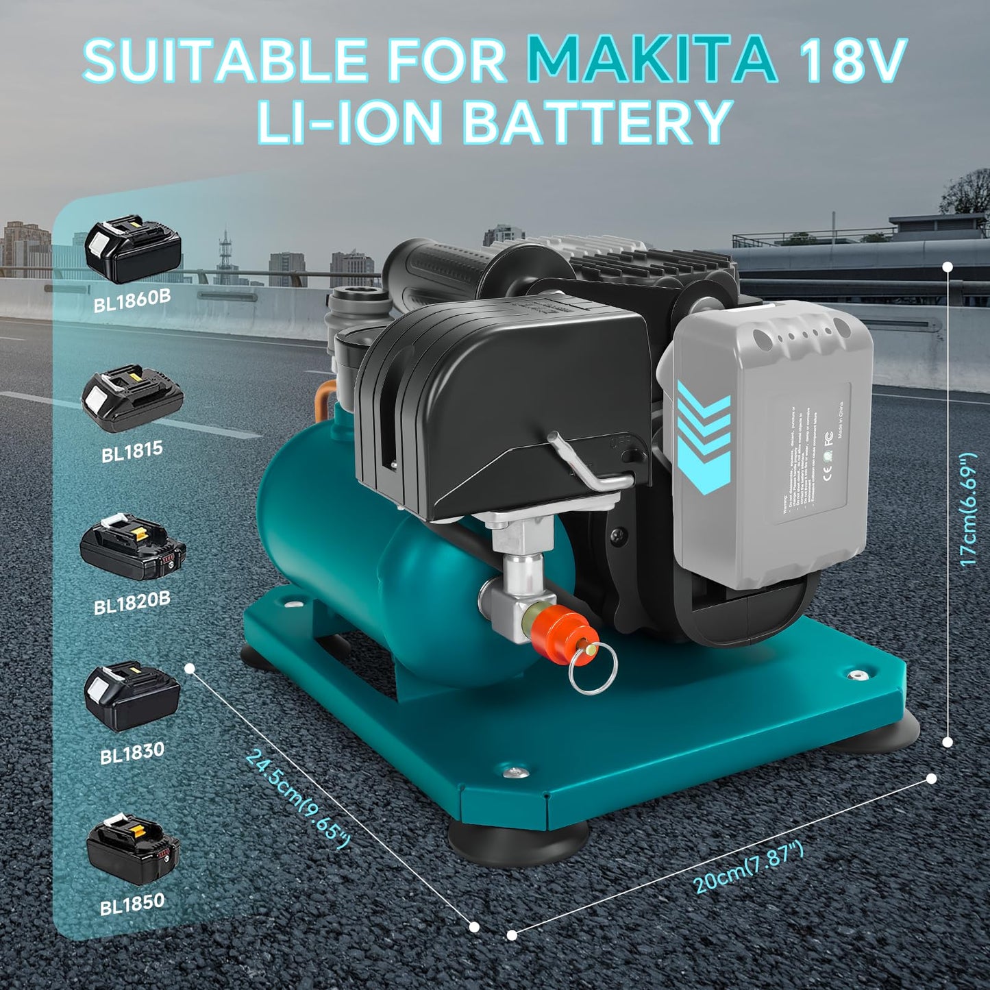 Cordless Air Compressor for Makita 18V Li-ion battery, 0.26-Gallon Capacity, Oil-Free, Ultra Quiet Portable Air Compressor, 65 dB Noise Level Electric Air Compressor