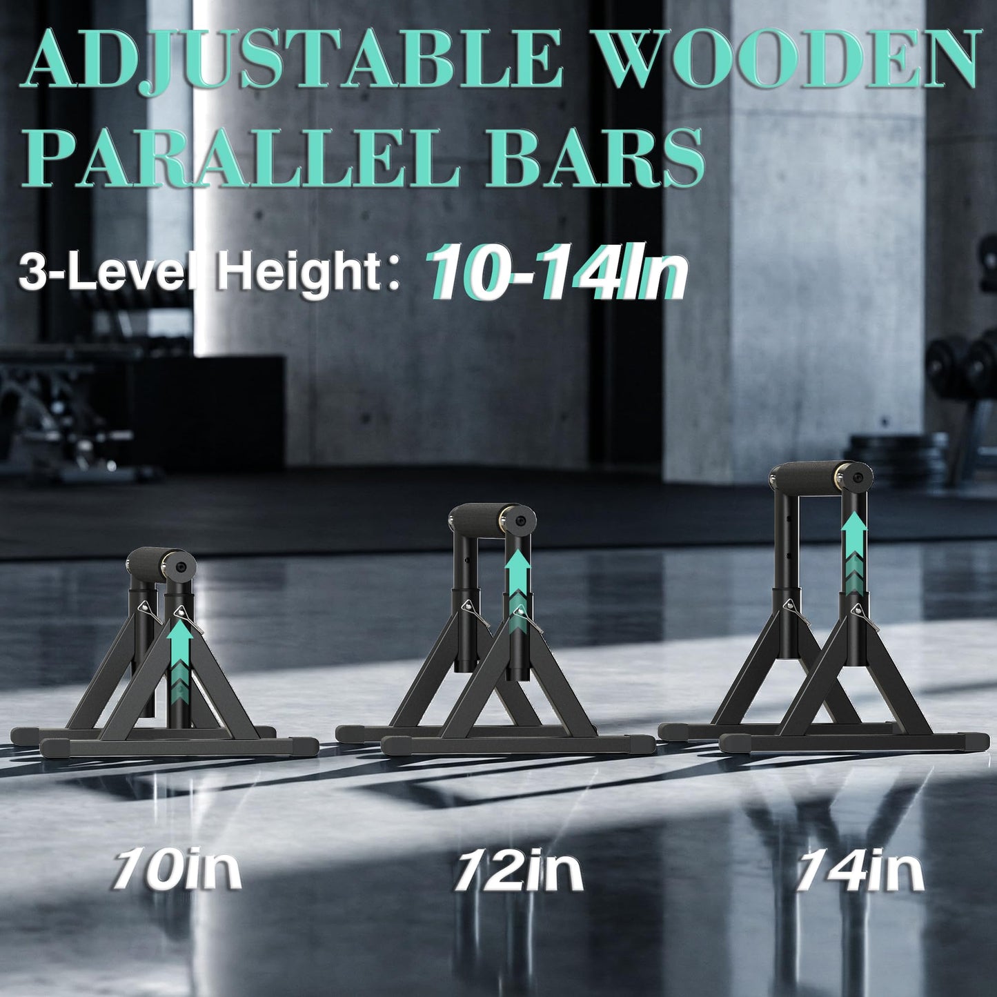 10-14'' Wooden Parallel Bar and Dip Bar with Adjustable Height and Non-Slip Handles, Rock-Free Fitness Equipment for Handstands, L-Sits, Gymnastics and Strength Training for Home Gym, 600lbs Capacity