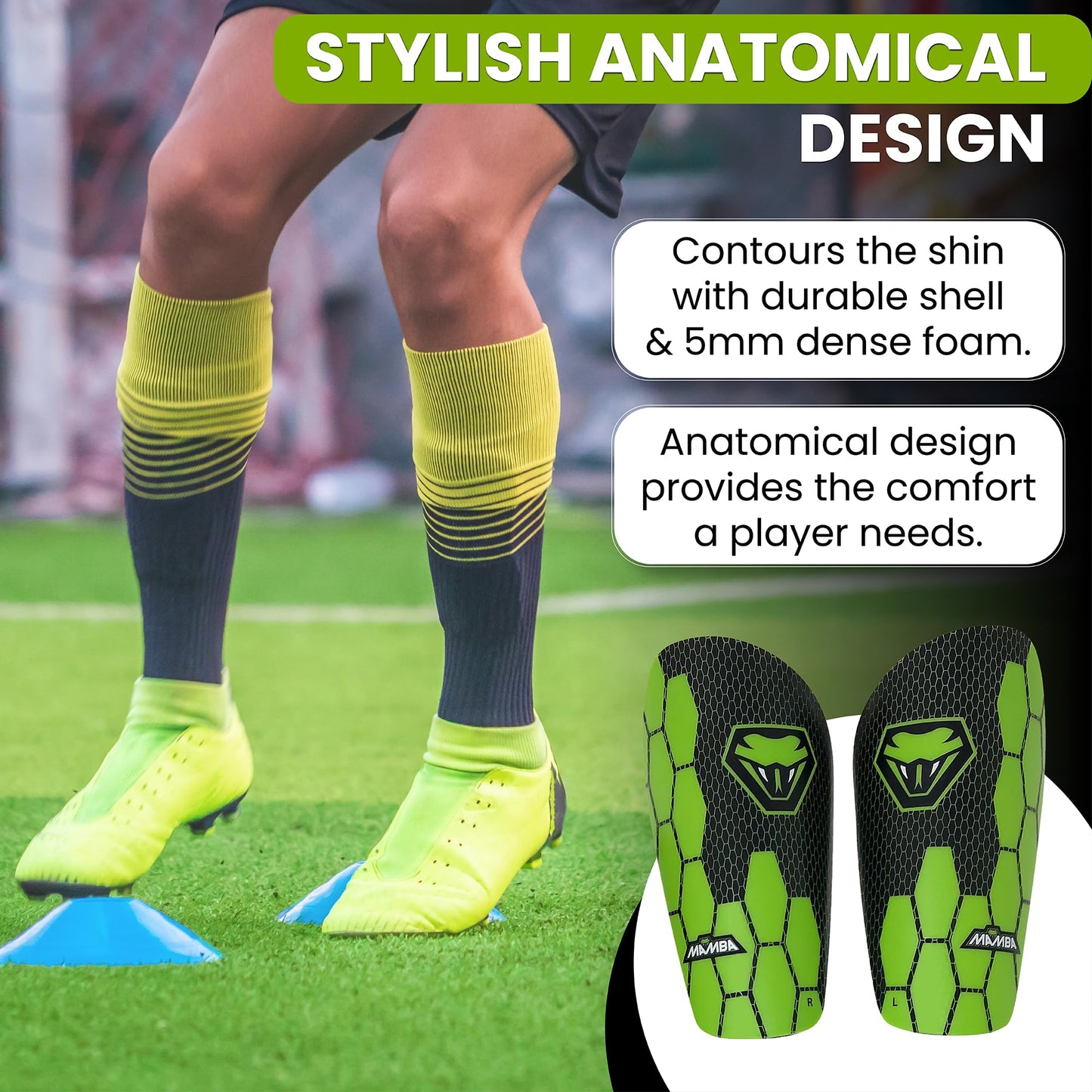 Mamba Ultimate Shin Guard Set | Soccer Shin Pads, Ankle Guards & Compression Sleeves for Optimum Flexibility & Protection | Kids/Adults | Unique 3 Piece Design (L)