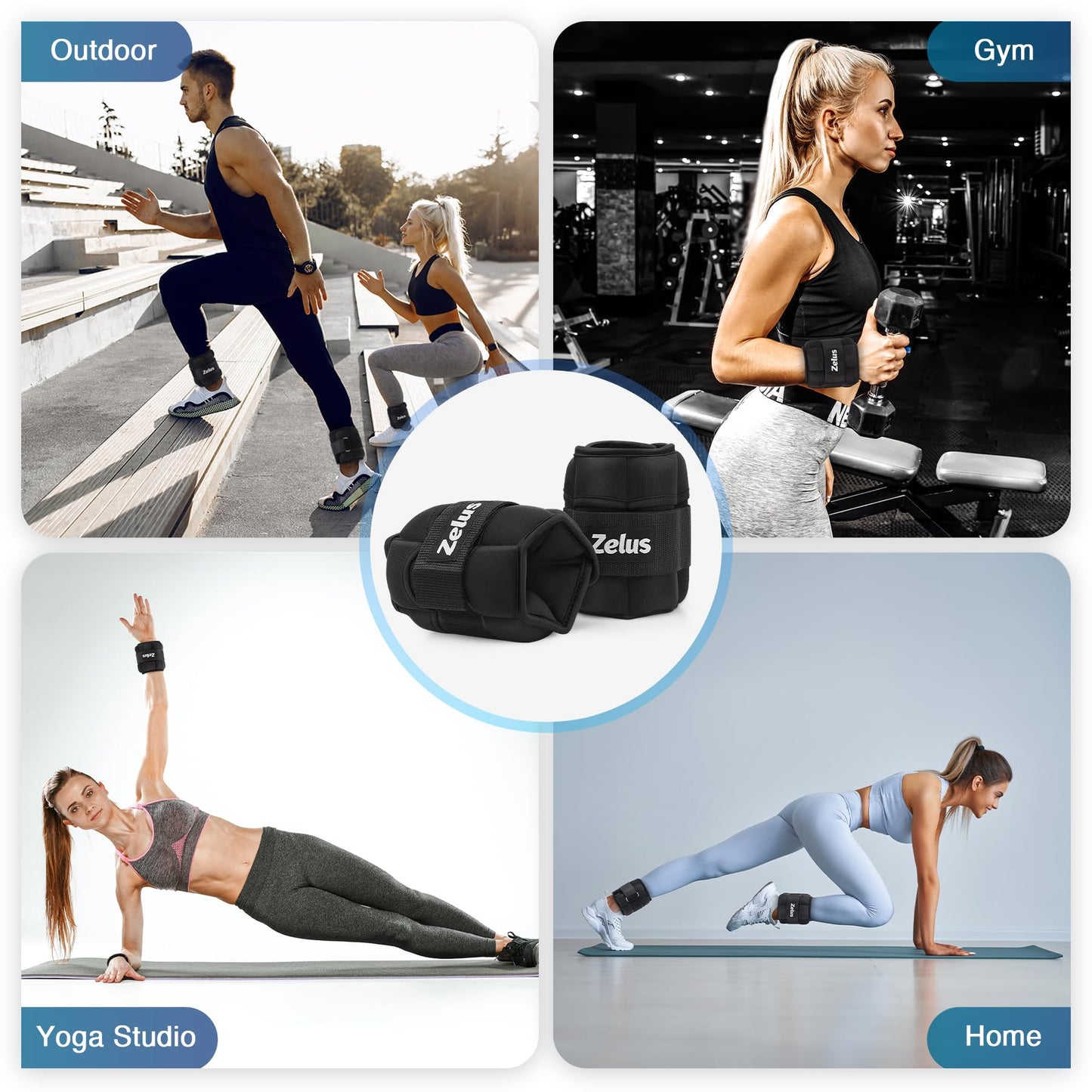 ZELUS 1 Pair Adjustable Ankle Weights, 2 4 6 8 10 lb Modularized Leg Weight Straps for Women Men, Weighted Ankle Weight Set with Removable Sandbags, 1-5 lb per Ankle Strap for Gym Yoga Jogging Walking
