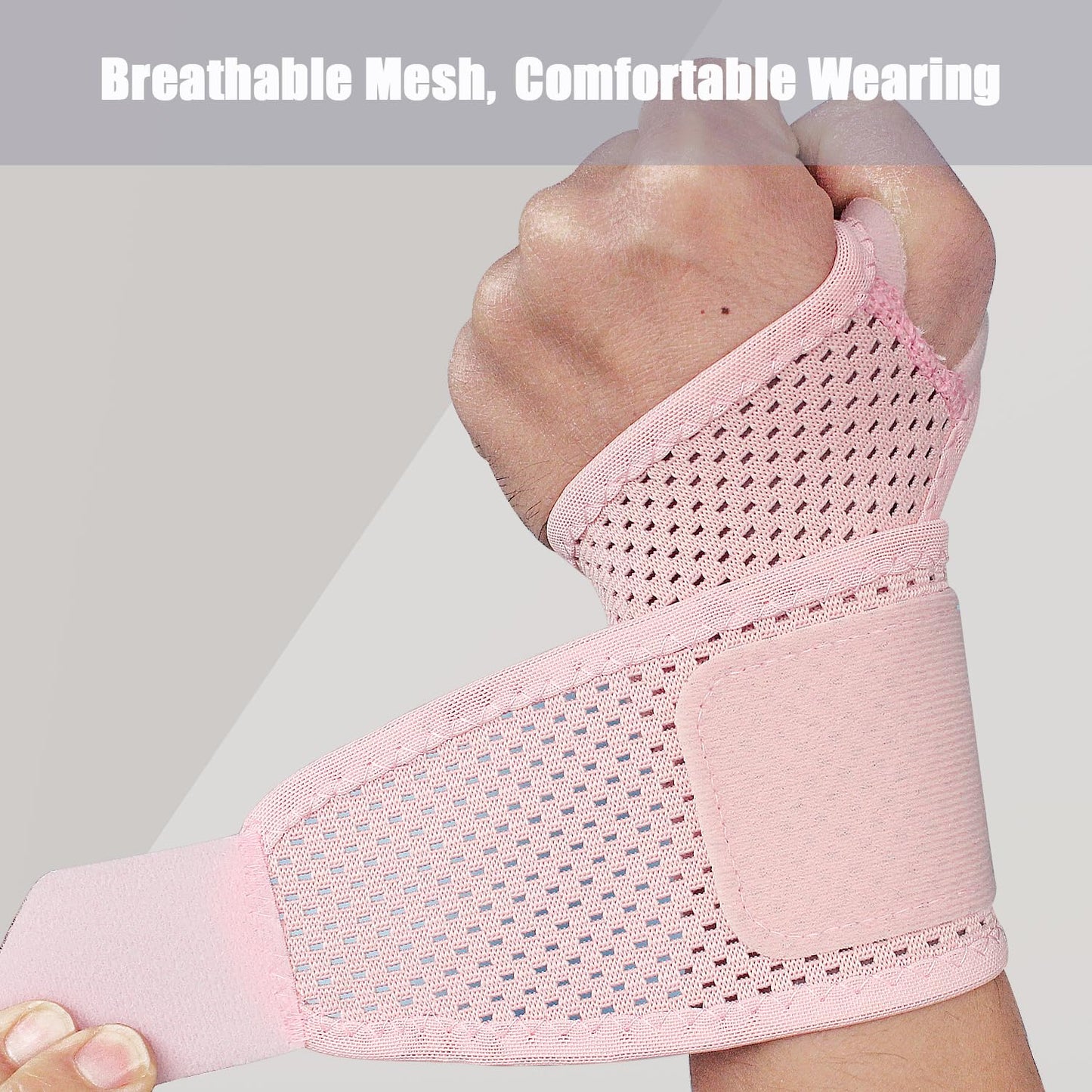 2 Pack Ultra-Thin Mesh Wrist Brace - Breathable Compression Wrist Support for Workouts & Daily Use - Adjustable Wrist Strap - Unisex Wrist Brace for Pain Relief, Tendonitis, Carpal Tunnel (Pink)