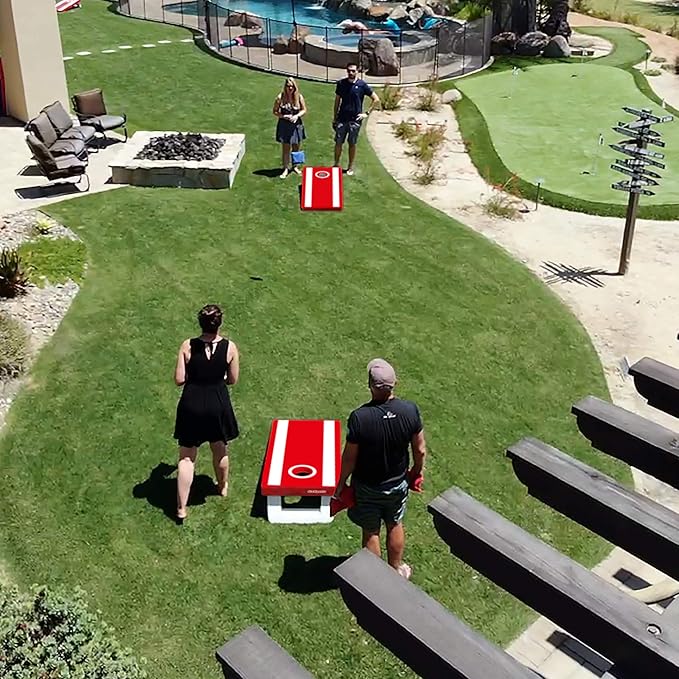 GoSports 4 x 2 ft All Weather Cornhole Boards - American Flag, Red, or Blue - Game Set Includes 8 Bean Bags & Rules