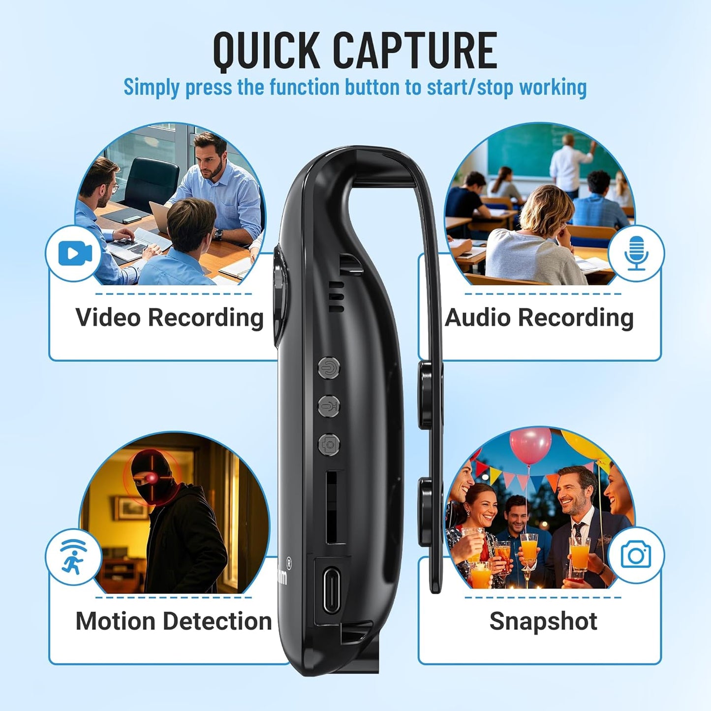 Meoilkolnm 1080P 64GB Mini Body Camera with Audio and Video Recording Motion Detection Video Recorder Wearable POV