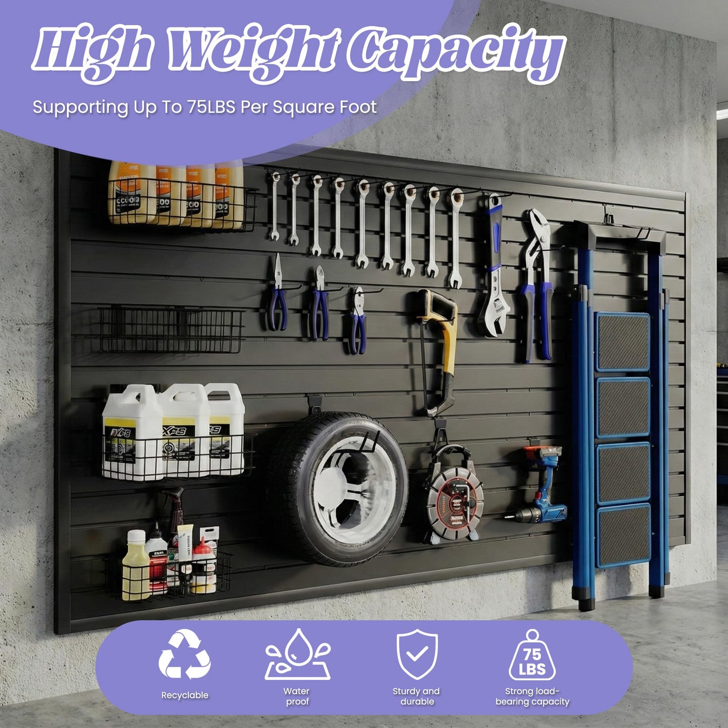 SMARTSTANDARD Heavy Duty PVC Slatwall Panels 4x8 ft, Interlocking Garage Wall Organizer System, Tool Board for Retail Display, Workshop & Home Storage - Black
