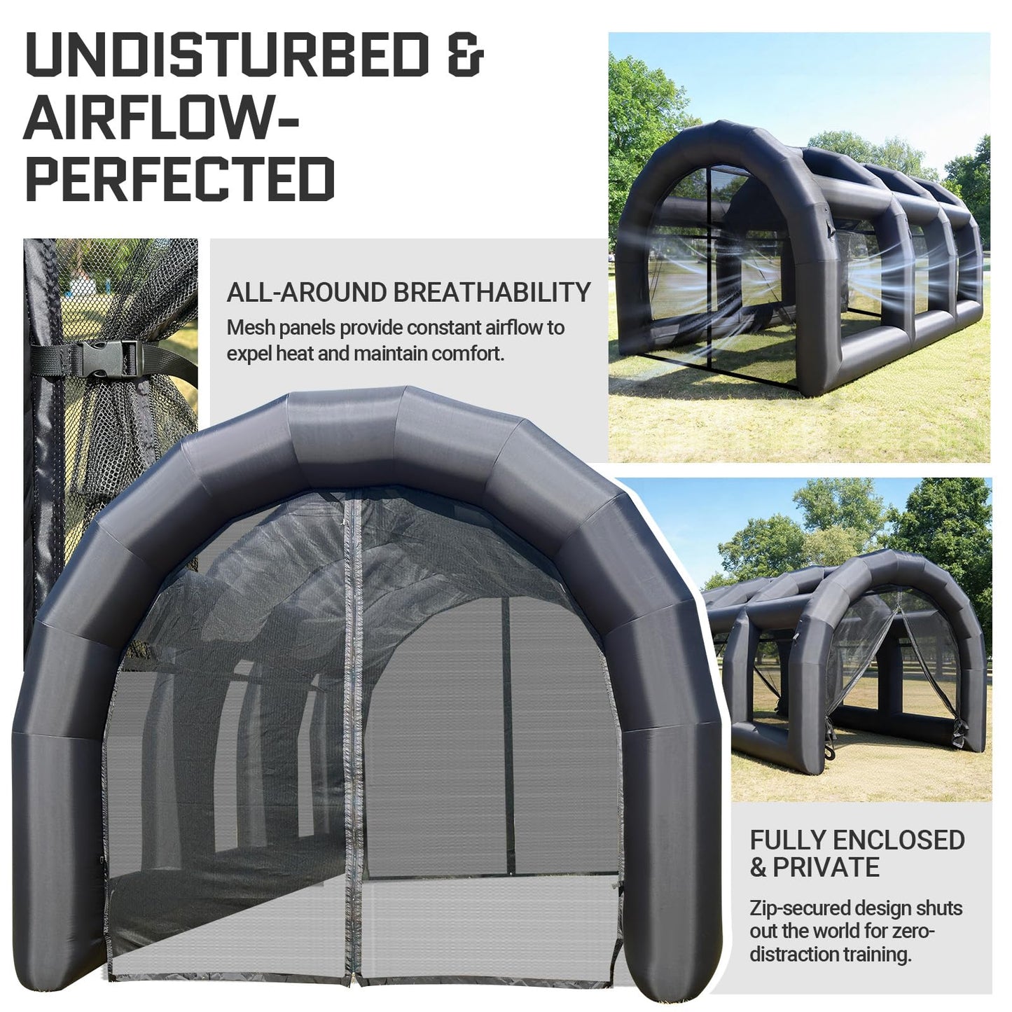 OZIS Inflatable Batting Cage for Baseball with Blower,Durable Inflatable Tennis Tent Baseball Softball Court Training Equipment Batting & Pitching Cage for Indoor/Outdoor Backyard Plays(Black