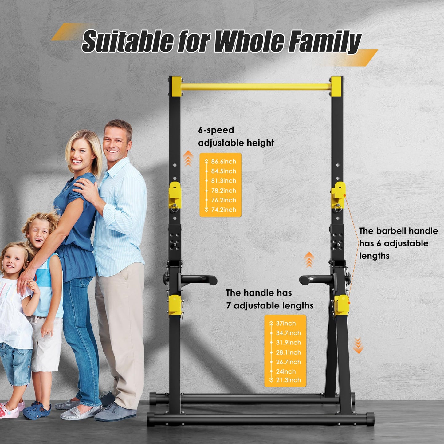 soges Foldable Power Tower, Pull Up Dip Station for Home Gym, 500 LBS Capacity Power Tower with Triangular Design, Adjustable Height Pull Up Bar for Full Body Workout (Yellow)