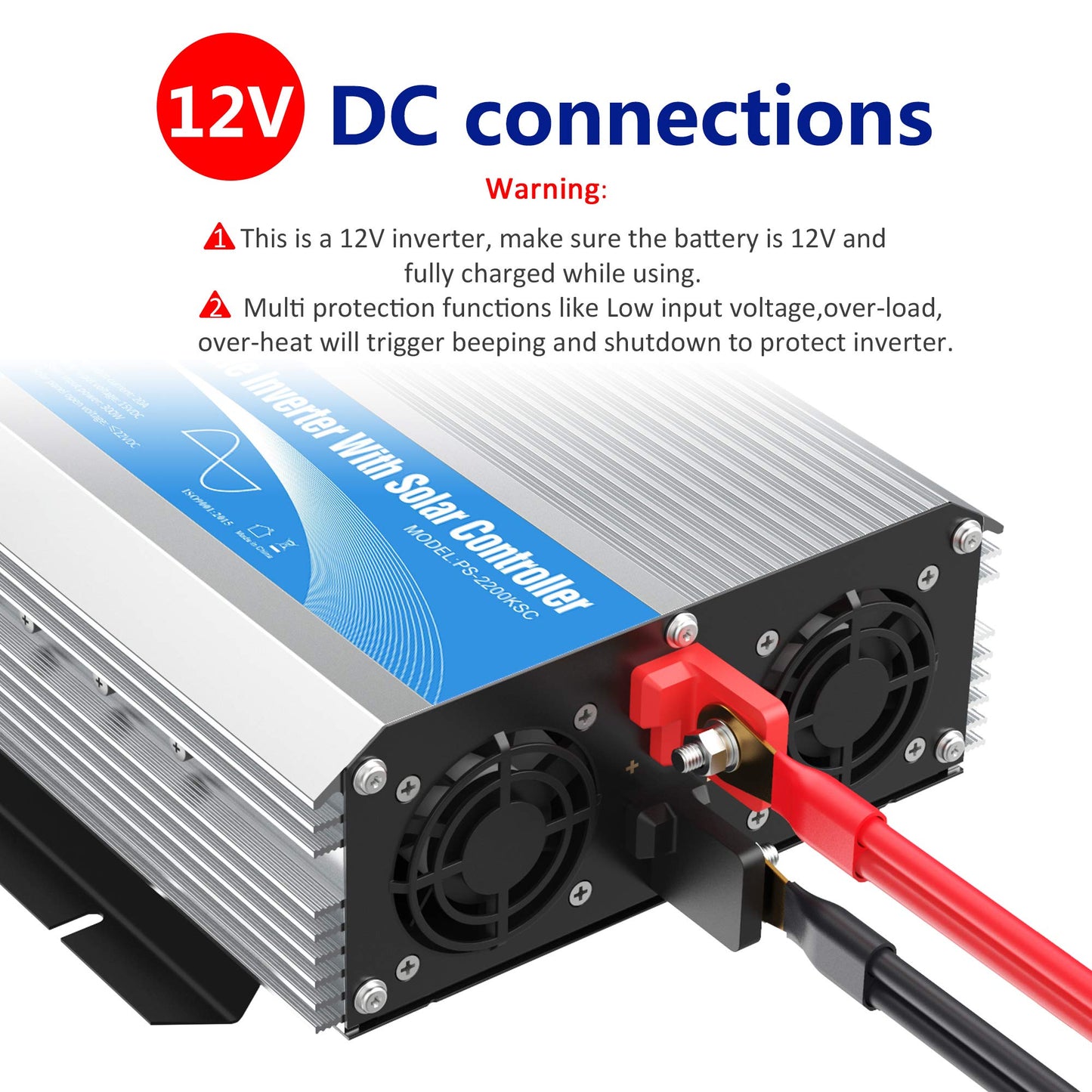 2200Watt Pure Sine Wave Solar Power Inverter with 20A Solar Charger Controller PWM and Wired Remote for Solar Setup RVs Camper Truck