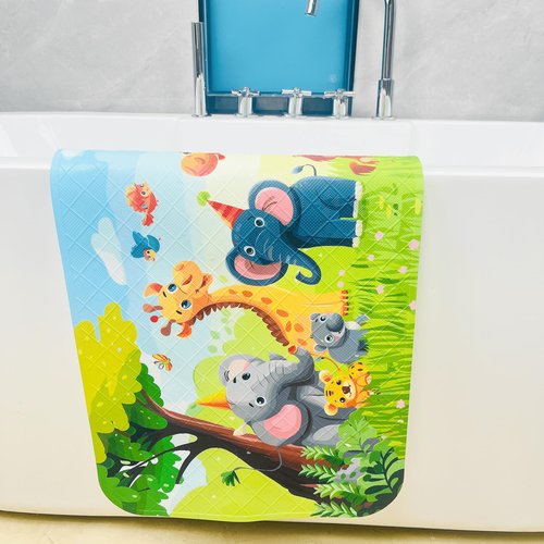 BEEHOMEE Bath Mats for Tub Kids,Baby Toddler - Large Cartoon Non-Slip Bathroom Bathtub Anti-Slip Shower Mats for Floor 35x15,Machine Washable XL Size Bathroom Mats (Jungle Friends)