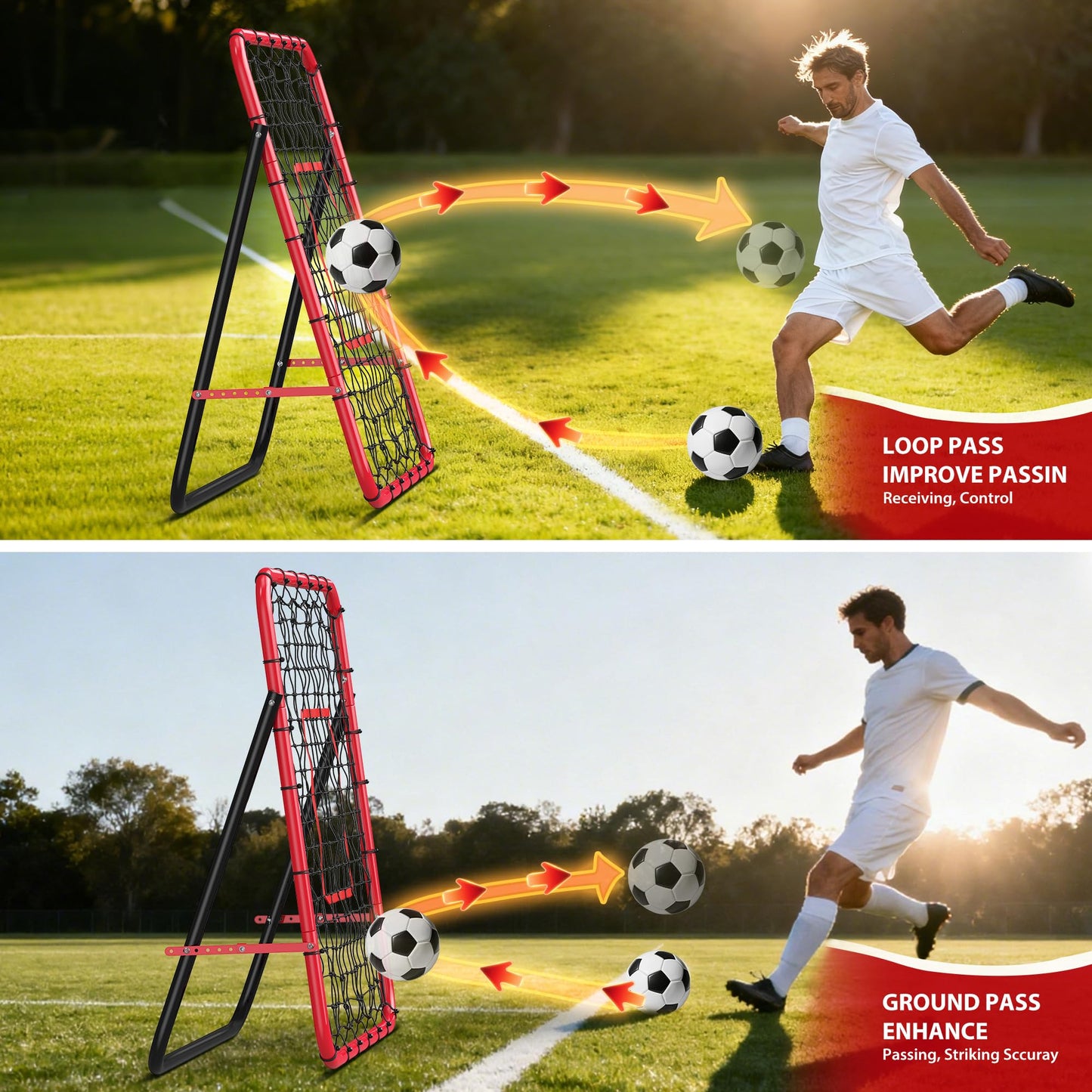 Garvee 3.3x3.3 FT Soccer Baseball Rebounder Adjustable Soccer Goal and Bounce Back Net with Steel Frame Multi-Sport Training Equipment for Control Passing Practice Easy Setup Teens Adults