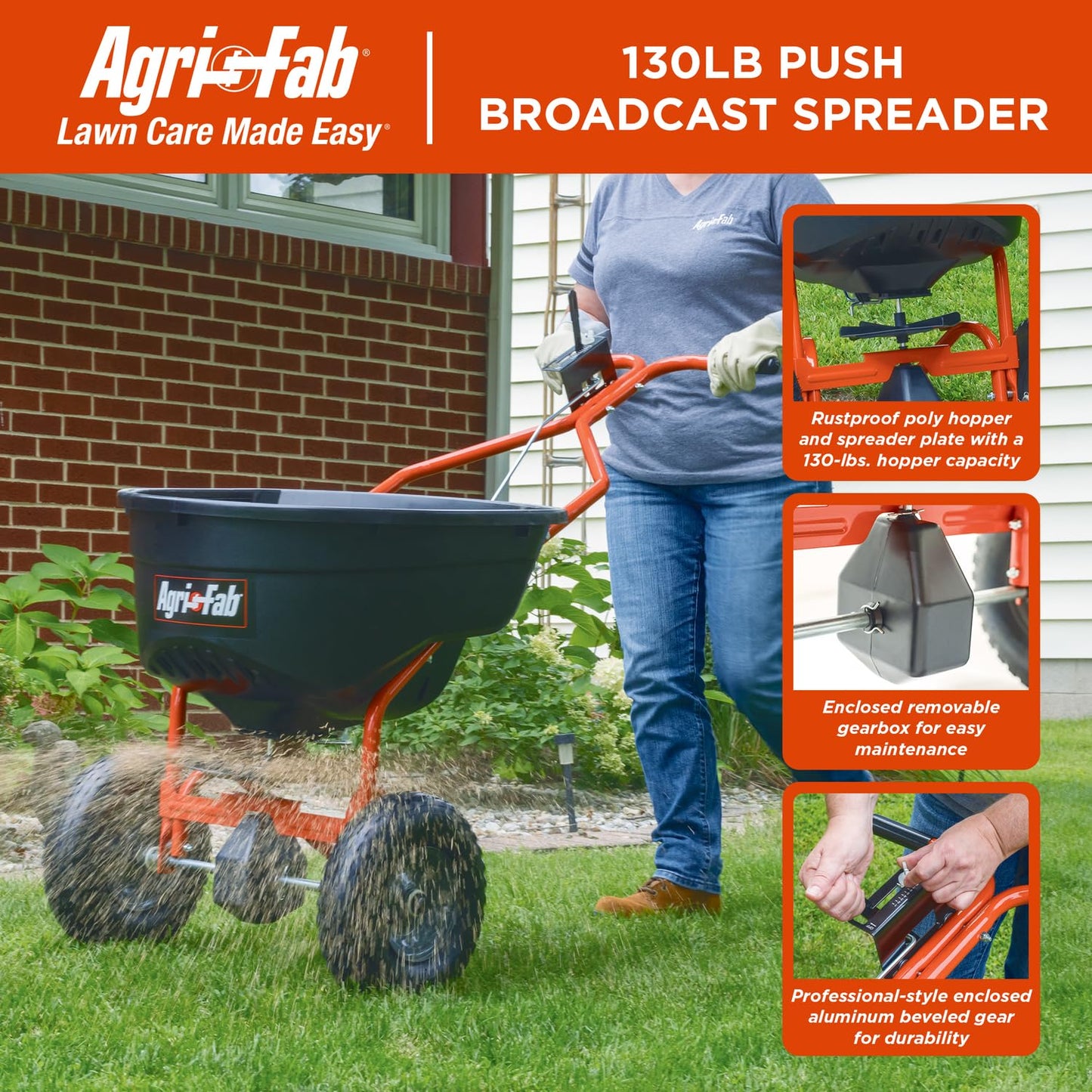 Agri-Fab 45-0614 130 lb. Push Lawn & Garden Broadcast Spreader for Seed,Fertilizer,Salt,Ice Melt; Walk Behind with Easy to use Flow Control Lever