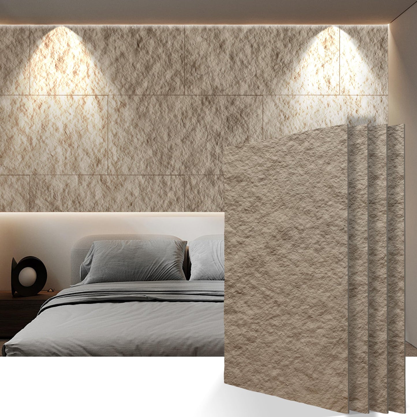 KASARO PU 3D Faux Stone Wall Panels, 4 PCS Wainscoting Panel for Interior Wall Decor, Cement Texture Accent for Home, Office, 47.2×23.6inch, Stone Yellow