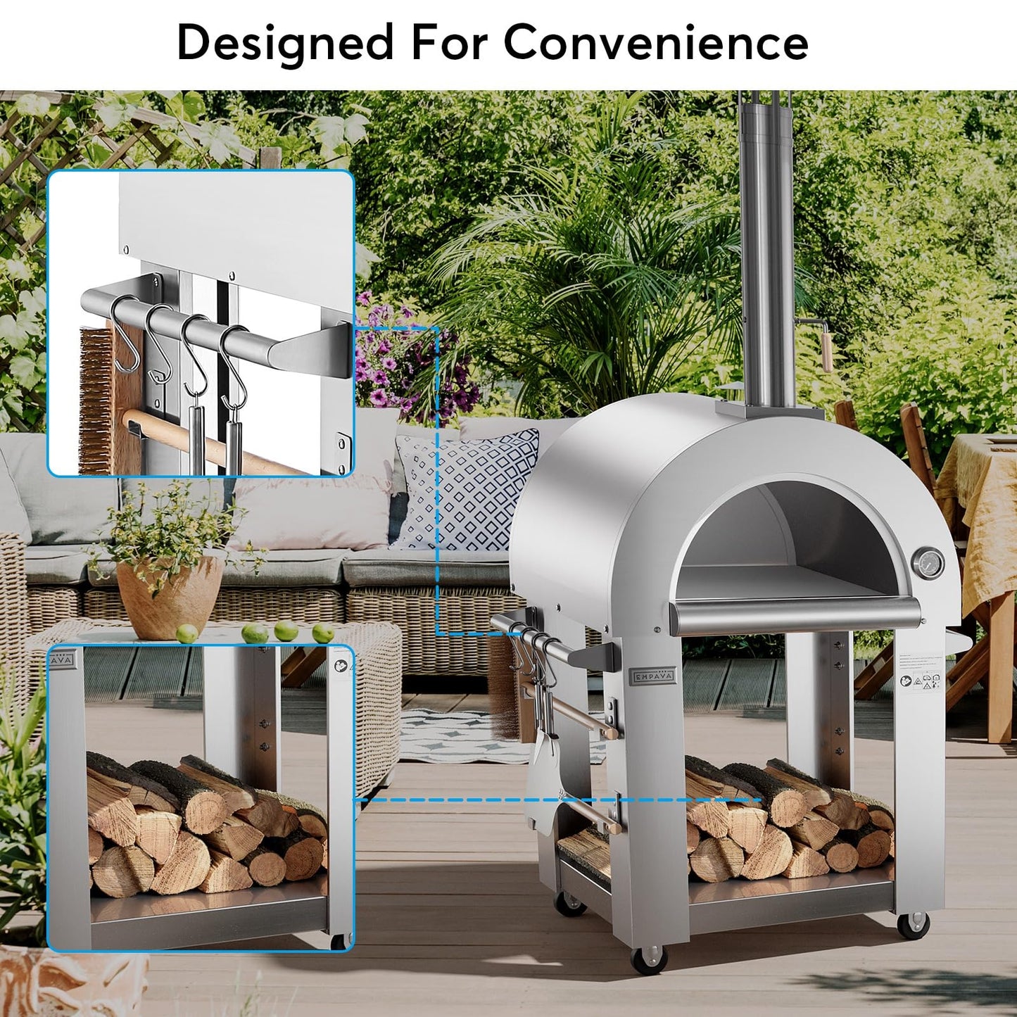 Pizza Oven, wood fire pizza oven for Outside Kitchen, Pizza Maker Oven Grill for Camping Backyard Party,38.6 Inch, Silver