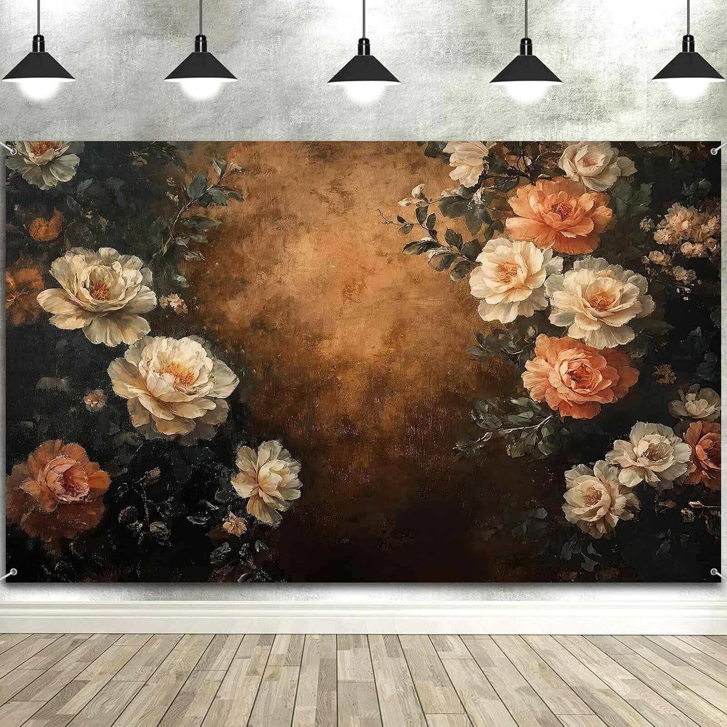 Drgilau 7X5ft Brown-2 Vintage Floral Photography Backdrop, Retro Oil Painting Flowers Photography Backdrop Abstract