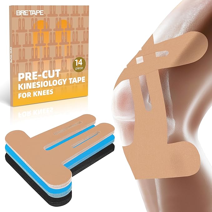 Precut Kinesiology Tape for Knees ??14 PCS Knee Tape for Pain Relief & Support, Elastic Waterproof Sports Tape, Breathable & Latex-Free, Pre Cut Athletic Tape for Workout & Injury Recovery, Beige