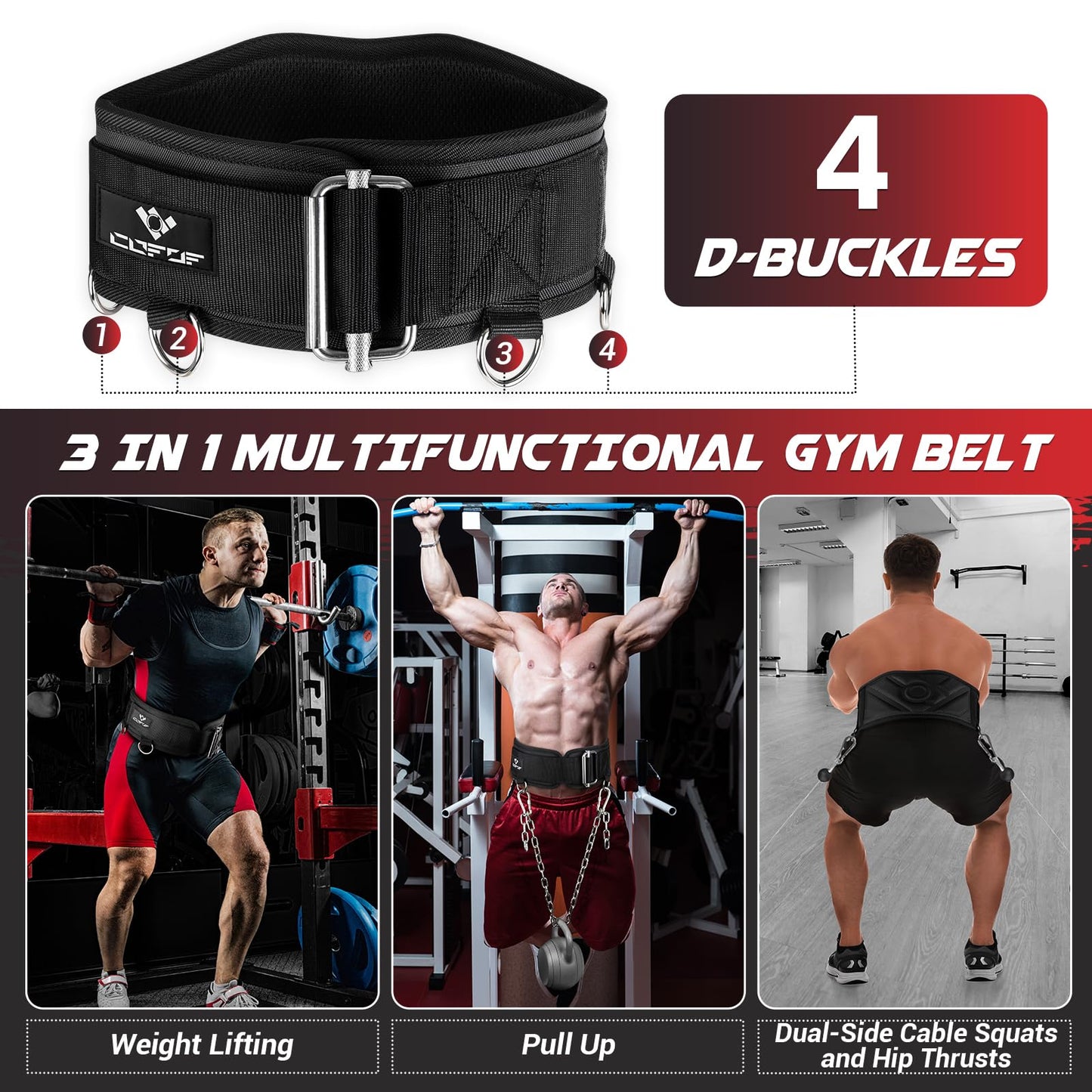 3-in-1 Weighted Pull Up Belt, Weight Lifting Dip Belt with 40.6 IN Chain & Self Locking, Weighted Gym Belt for Pull Up, Squat, Powerlifting & Deadlift, Capacity Up to 350 LBS(Black Size M)