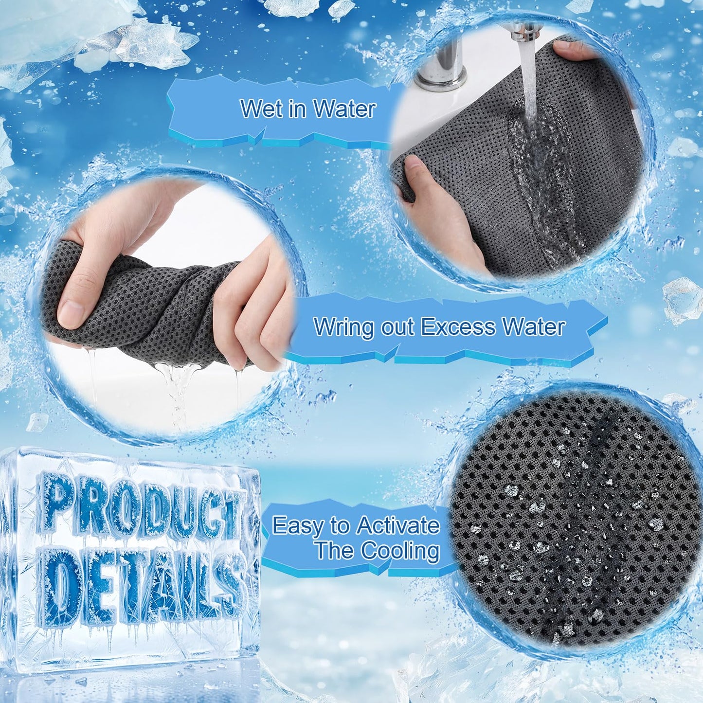 Honoson 12 Pcs Cooling Hooded Towels for Neck and Face UPF 50 Sun Protection Cooling Neck Wrap Breathable Ice Towels for Outdoor Work Running Fishing Gardening (Dark Gray,Dark Blue)