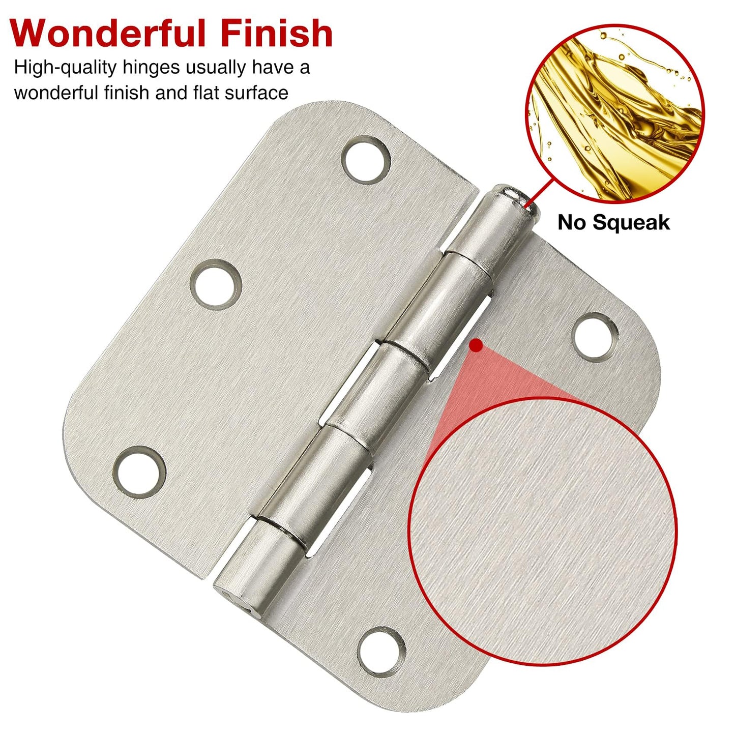 12 Pack Nickel Door Hinges Brushed Nickel Hinges for Doors 3 1/2 Interior Door Hinges Satin Nickel 3.5"x3.5 Inch Hinges Rounded 5/8" Radius Standard Residential Bedroom Door Hinge Sturdy Door Hardware