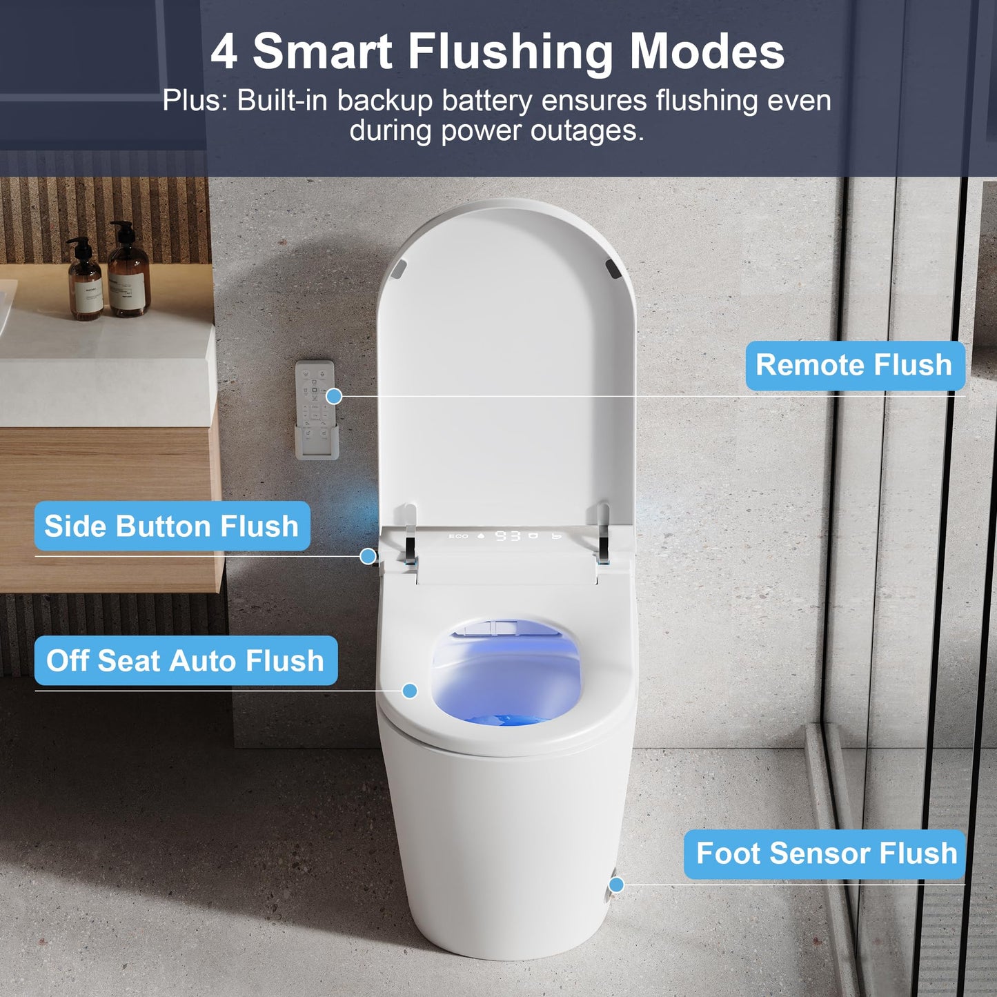 Smart Toilet with Bidet Built in, One Piece Bidet Toilet with Auto Dual Flush, Soft-Close Seat & Lid, Electric Tankless Toilet with Elongated Heated Seat, Foot Sensor, Warm Water & Dryer, LED Display