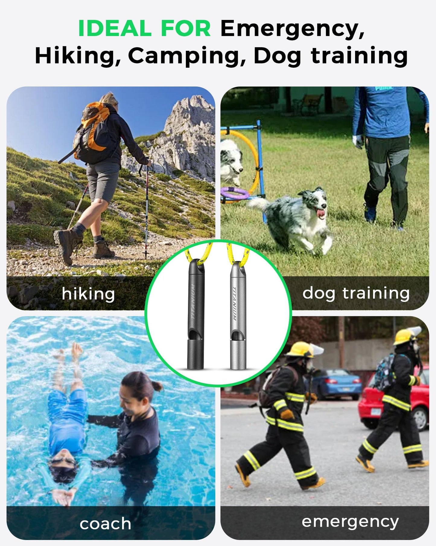 IUMIUN Titanium Pealess Emergency Whistle, 120-130dB High Frequency Safety Survival Whistle for Hiking Camping Boating Dog Training