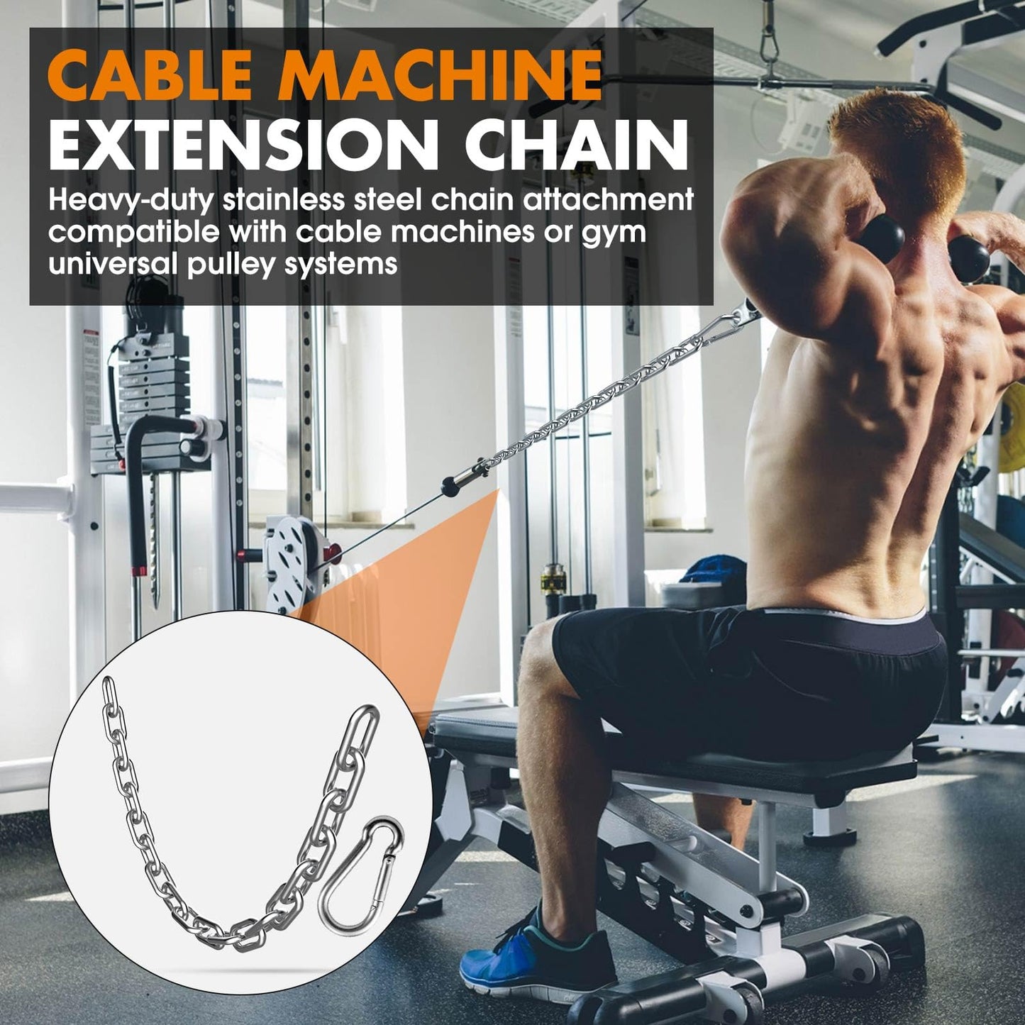 Anobeyi 23.6" Gym Fitness Cable Extension Chain, 304 Stainless Steel Cable Machine Extension Accessory, Workout Chain for Home Gym Replacement, Weight Lifting, Triceps Exercise (Silver-1pc (Dia-5mm))
