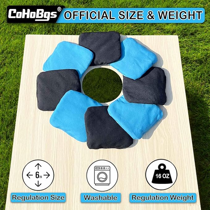 CoHoBgs Corn Hole Bags Set 8, Professional Cornhole Bags Dual-Sided Slick & Stick Resin Filled Suede and Duck Canvas Bean Bag for Cornhole Game Includes Carry Case