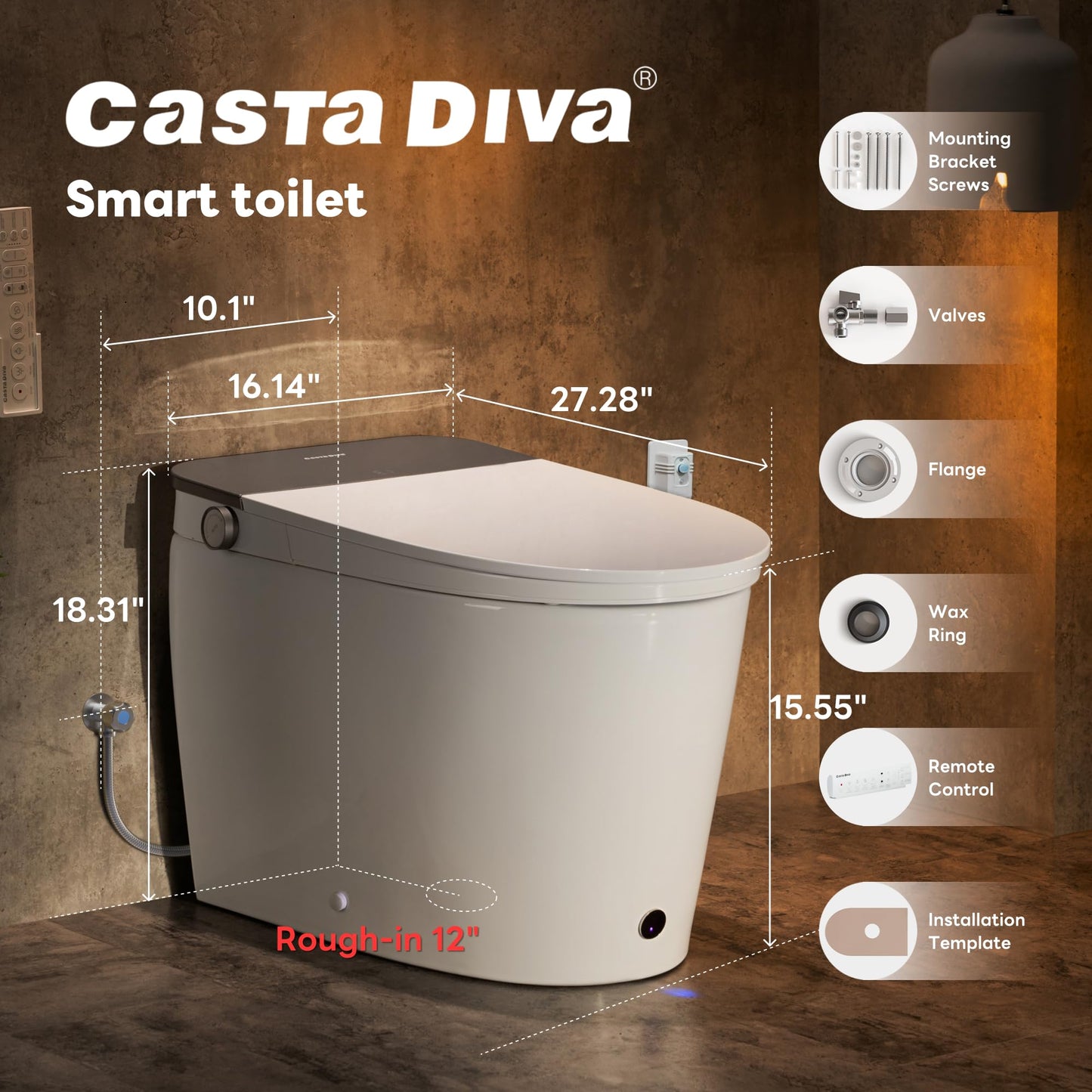 Casta Diva Smart Toilet with Bidet Built in, Auto Open/Close Lid,1000g MaP Flush, Heated Seat & Foam Dispenser, Foot Sensor Auto Flush, Blackout Flush, Bidet Toilet with Tank Built in(CD-K030)
