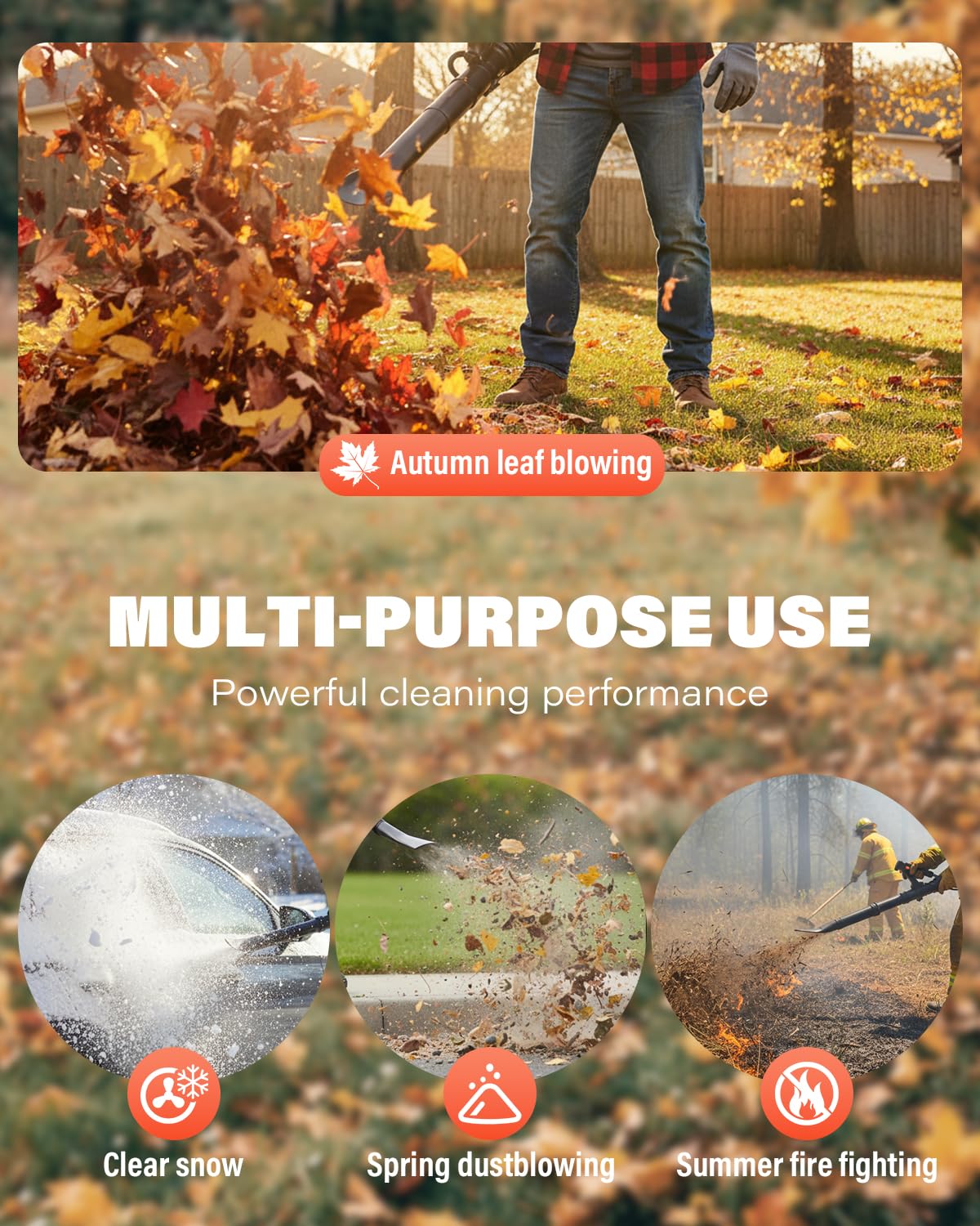 Relxxon Gas Powered Backpack Leaf Blower - 52cc 2-Stroke Engine, 200 MPH 550 CFM Heavy Duty Lawn Care Tool for Debris & Snow - 17.2lb Ultralight Design - 40oz Fuel Tank (Orange)