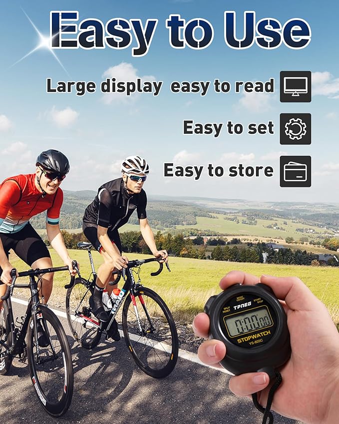 Simple Stopwatch Timer - Easy to Use, Set Up, Read, and Carry - Large Display - On/Off, AAA Battery - Ideal for Coaches, Track and Field, Soccer Referees, Sports, Classroom