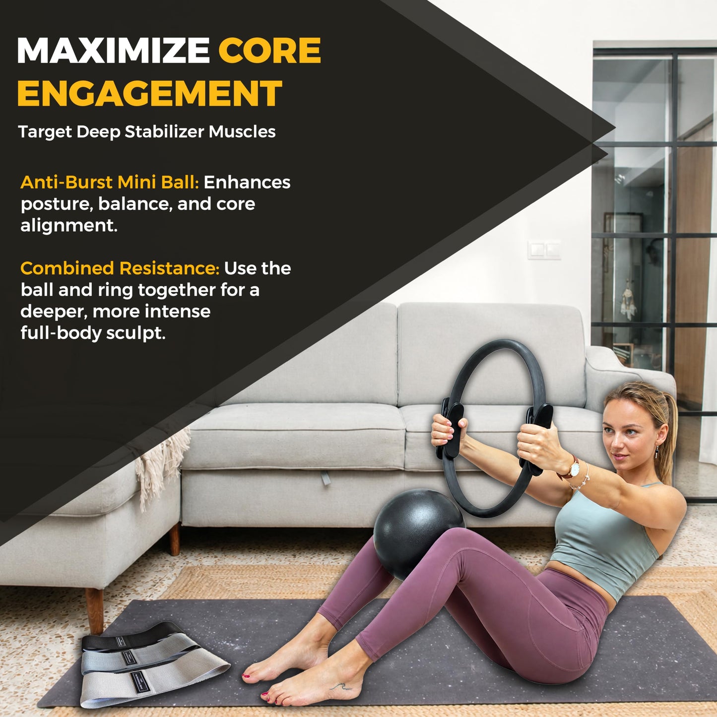NGCORE Pilates Kit with 15-Inch Pilates Ring & Small Pilates Ball, Exercise Bands Resistance Bands Set - Workout Equipment and Accessories - Pilates Equipment for Full Body Workout, Pilates Essentials
