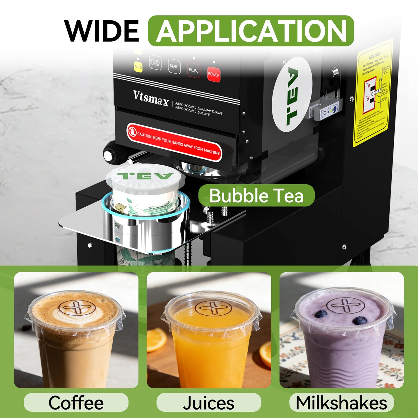 Vtsmax Automatic Cup Sealing Machine 90/95mm, 500-700 Cups/H Electric Cup Sealer with Counting LCD Panel for Bubble Tea, Milk, Juice, Coffee and Boba Shop etc. (Black)