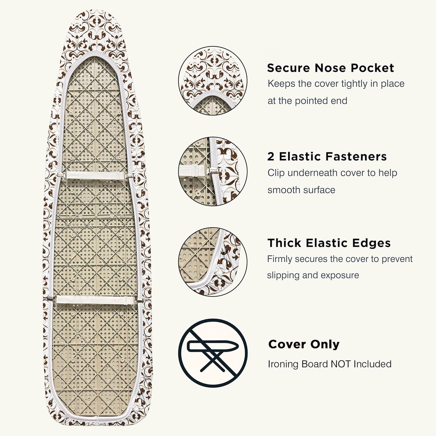 UniSimp Ironing Board Cover - Extra Thick Natural Cotton, Scorch & Stain Resistant | 18"x54" Foliage Design