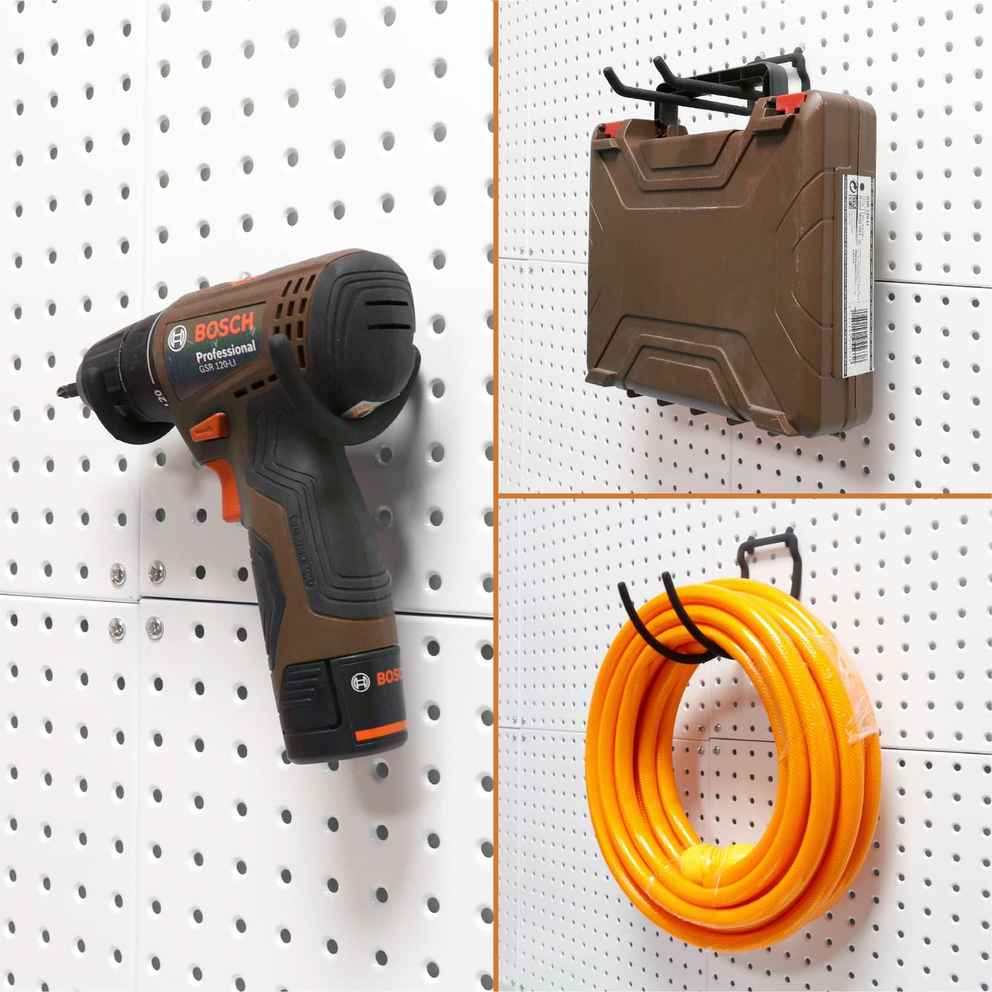 HUHOLE 10-Pack Heavy Duty Pegboard Hooks for Power Tools & Garage Organization, Vinyl-Coated Steel Drill Holders & Utility Hangers, Fits Standard 1/4" Pegboards