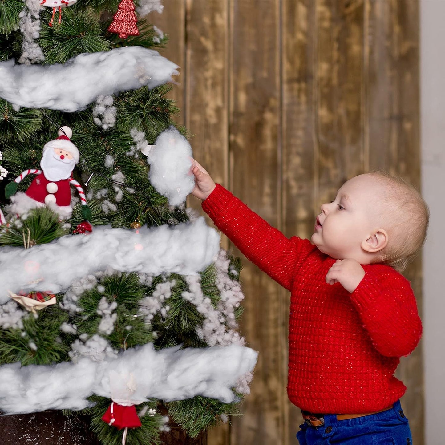 Riakrum Fake Snow Decor - Artificial Fluffy Fiber Stuffing for Tree Covering | 120g White Snow
