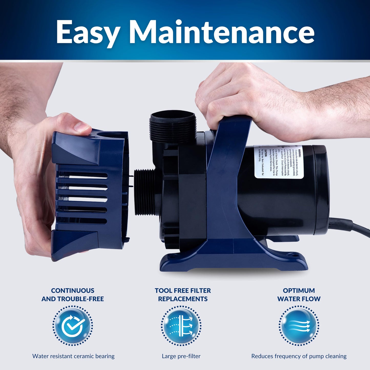 Alpine Corporation 10300 GPH Submersible Water Pump with 33 FT Cord and Adapters for Ponds, Fountains, Waterfalls, and Water Circulation, 960 Watts 40 FT Lift Quiet Operation