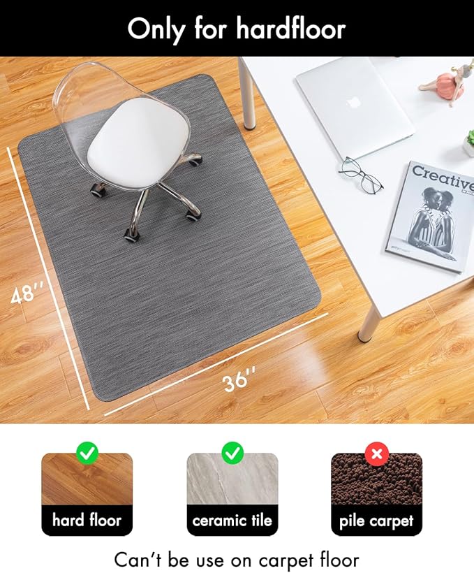 Baroyal Office Chair Mat for Hardwood Floor Under Desk Computer Rolling Chair Mat for Wood/Tile Floor Non-Slip Heavy Duty Desk Rug PVC Plastic Hard Floor Protector 36" x 48" (Gray)
