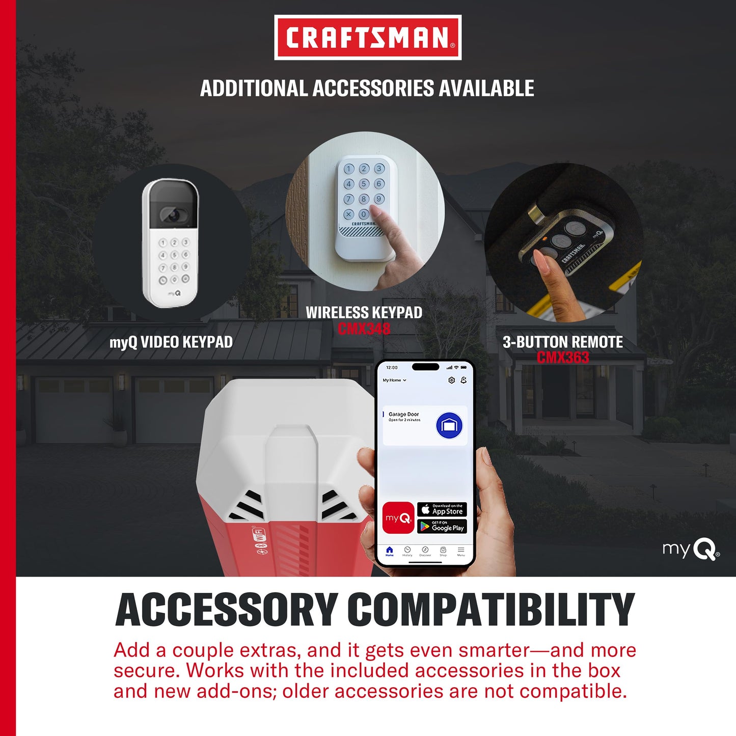 Craftsman 3/4 HP myQ Ultra-Quiet Smart Belt Drive 2-Light System Garage Door Opener with Wi-Fi® and Battery Backup