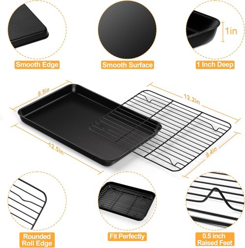 E-far Nonstick Baking Sheet Set - Heavy-Duty Cookie Pans with Cooling Racks | 12.5 x 9.5 Inch, Easy Clean