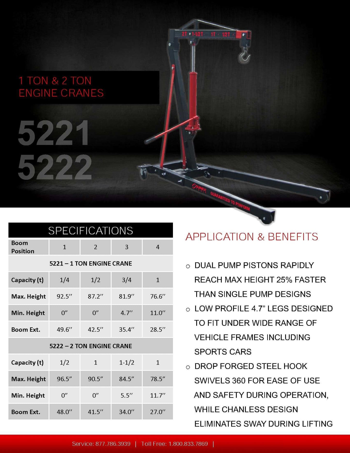 SUNEX TOOLS 5222 2-Ton Folding Engine Crane with Dual Pump Pistons