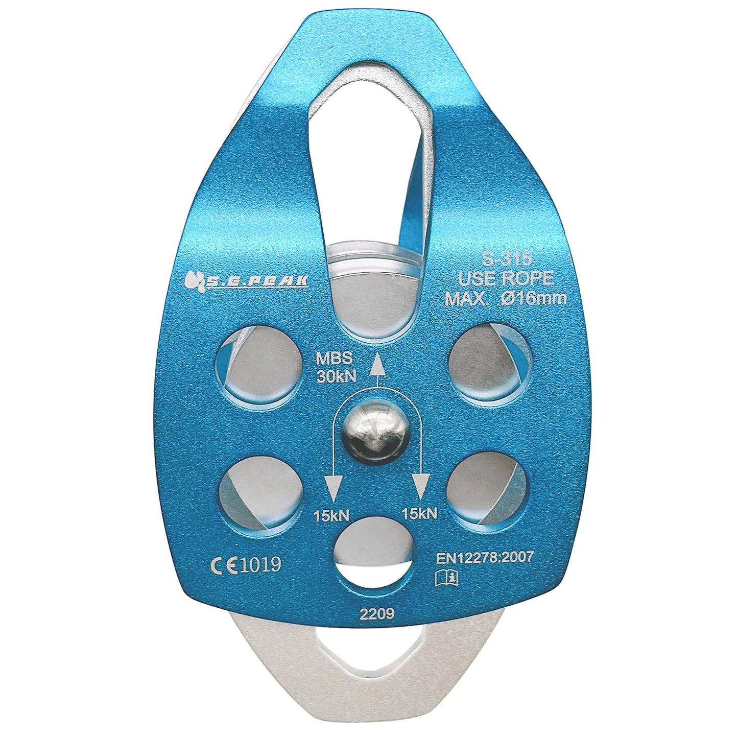 SEPEAK CE 30kN Large Rescue Climbing Pulley Double Sheave with Swing Plate, Portable Outdoor Safety Pulley for Backyard Zipline,Climbing&Rock Lifting,Fits Rope up to 16 mm/Holds Up to 6750lbs,Blue