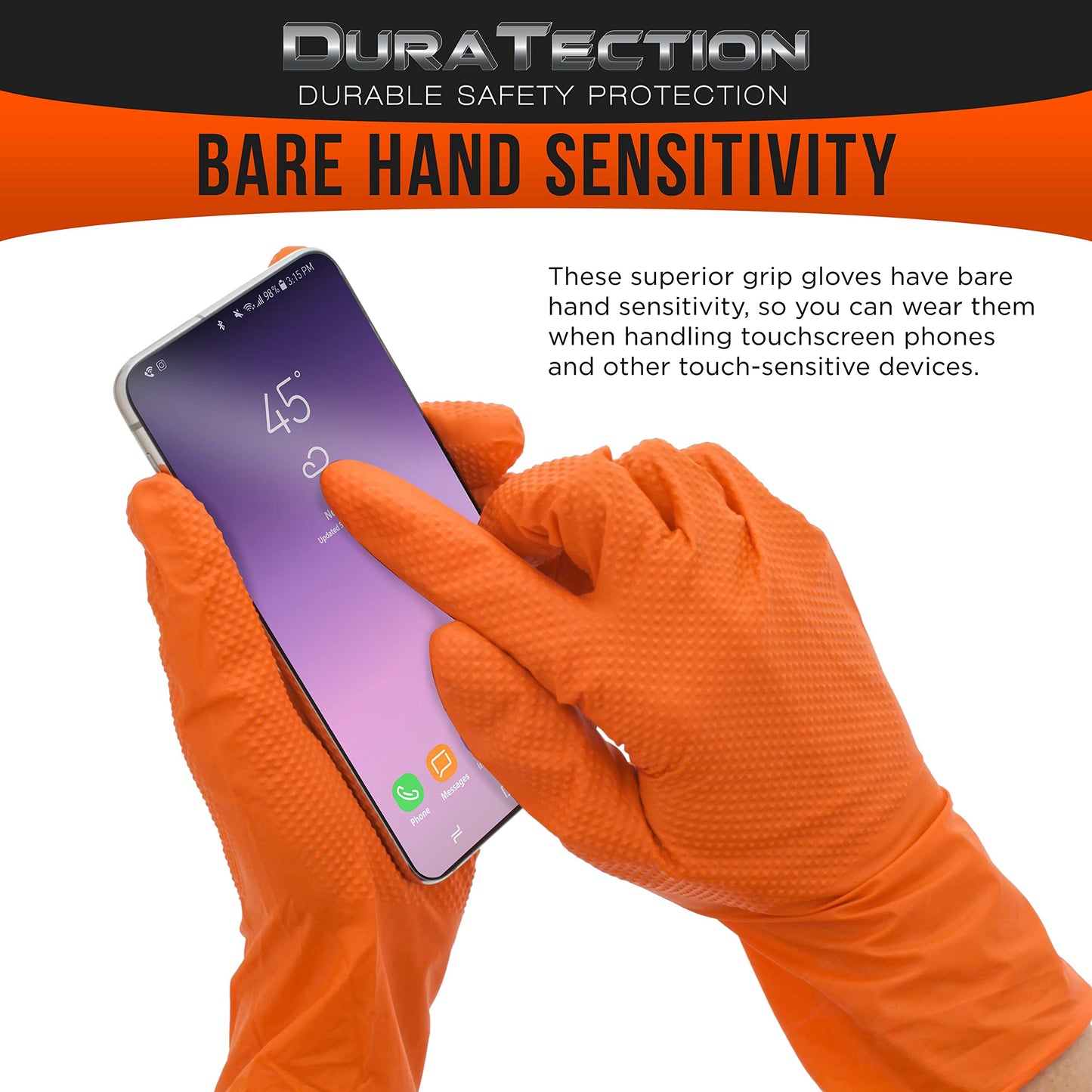 Dura-Gold Duratection 8 Mil Orange Super Duty Diamond Textured Nitrile Disposable Gloves, 10 Boxes of 100, X-Large - Latex Free, Powder Free, Food Safe, Safety Protection Work Gloves, Industrial