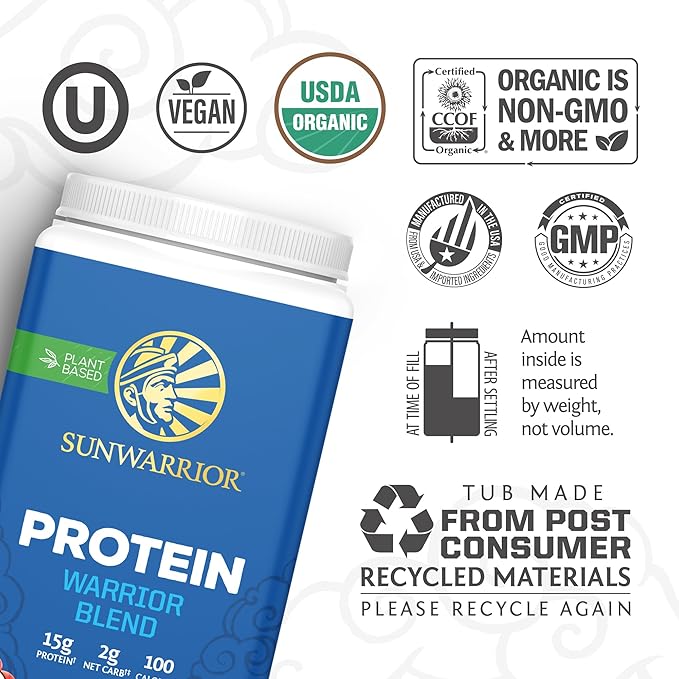 Sunwarrior Vegan Organic Protein Powder Plant-Based | BCAA Amino Acids Hemp Seed Soy Free Dairy Free Gluten Free Synthetic Free Non-GMO | Berry 30 Servings | Warrior Blend
