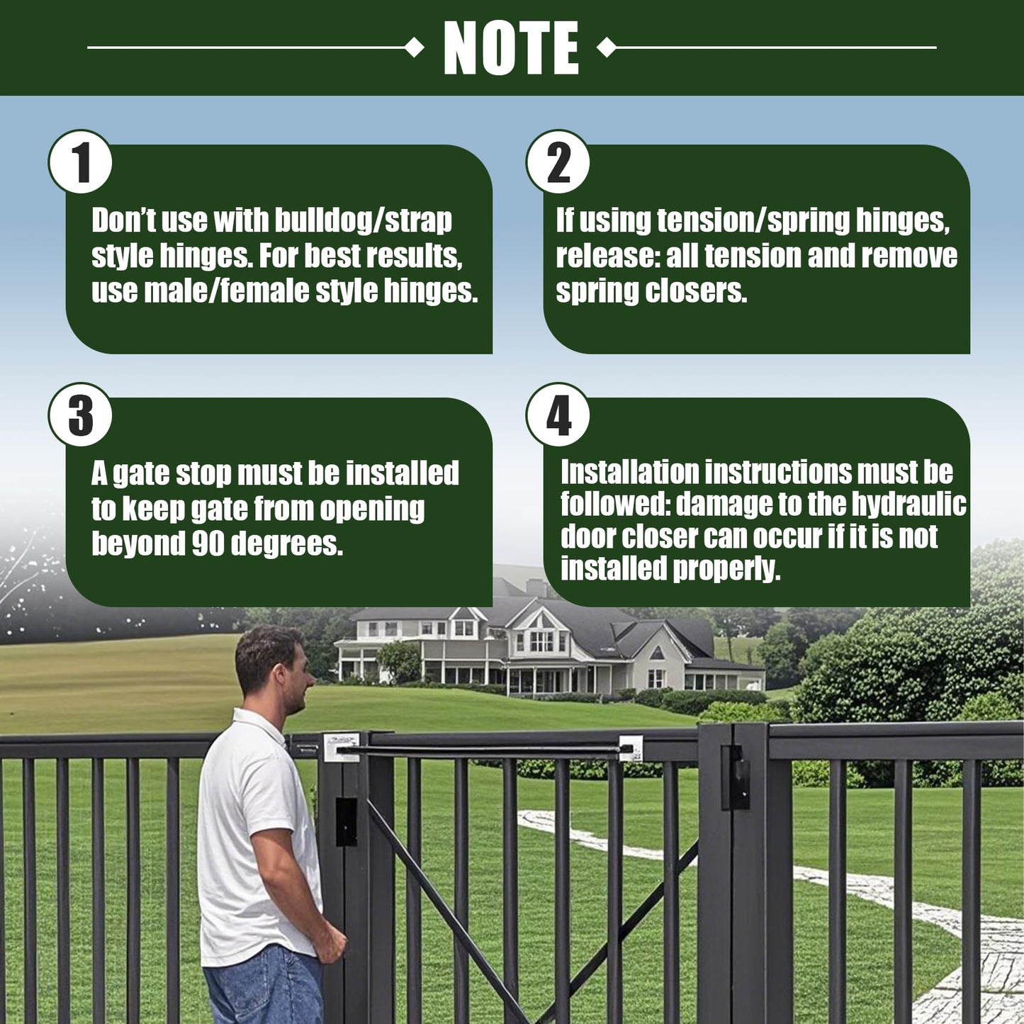 TB600B Hydraulic Heavy Duty Gate Closer for Outdoor Gate 150 to 250 Pounds in Weight, 44 to 72Inches in Width Suitable for Farms, Pastures, Open Stadiums, Home Yards (Black)