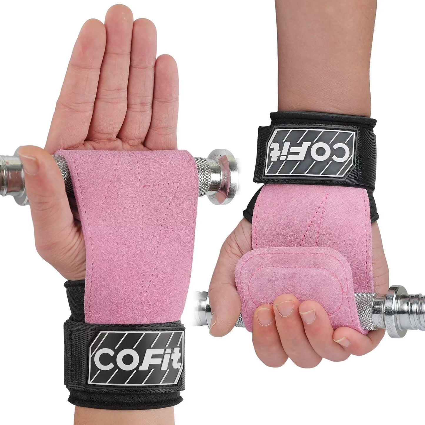 COFIT Wrist Straps for Weightlifting, Workout Wrist Wraps with Dual-Layer Oxford Leather, Enhanced Grip for Optimal Hand and Wrist Protection for Deadlift and Dumbbel - Standard size Pink