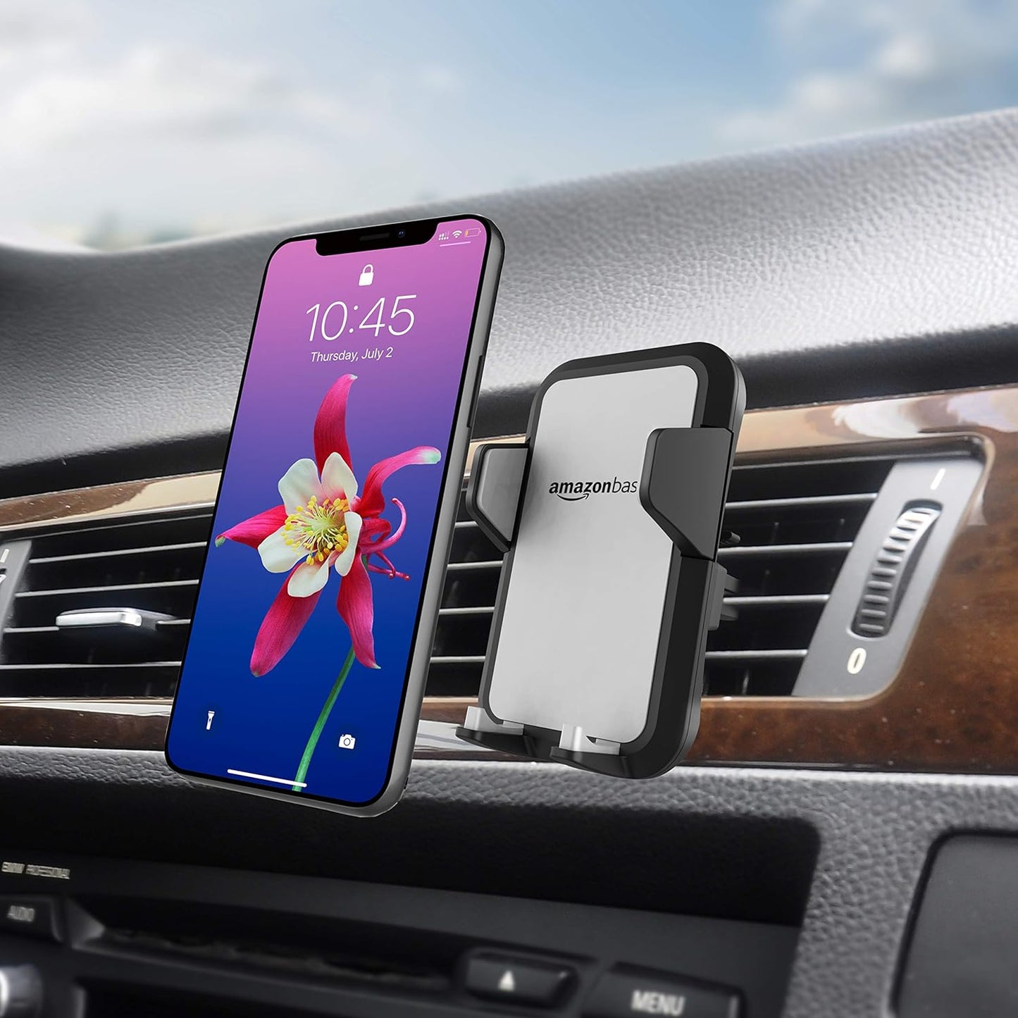 Amazon Basics 360 Universal Portable Smartphone Holder for Car, Air Vent Mount, Rotation, Easy to Install, One-Handed