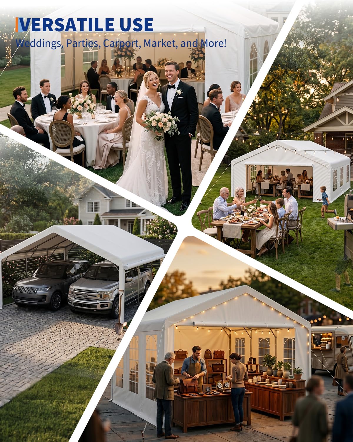 20x20 FT Heavy Duty Party Tent, Galvanized Steel Outdoor Canopy with Mesh Screen & Roll-Up Dual Doors, Waterproof Wedding Event Shelter, Removable Sidewalls & Windows